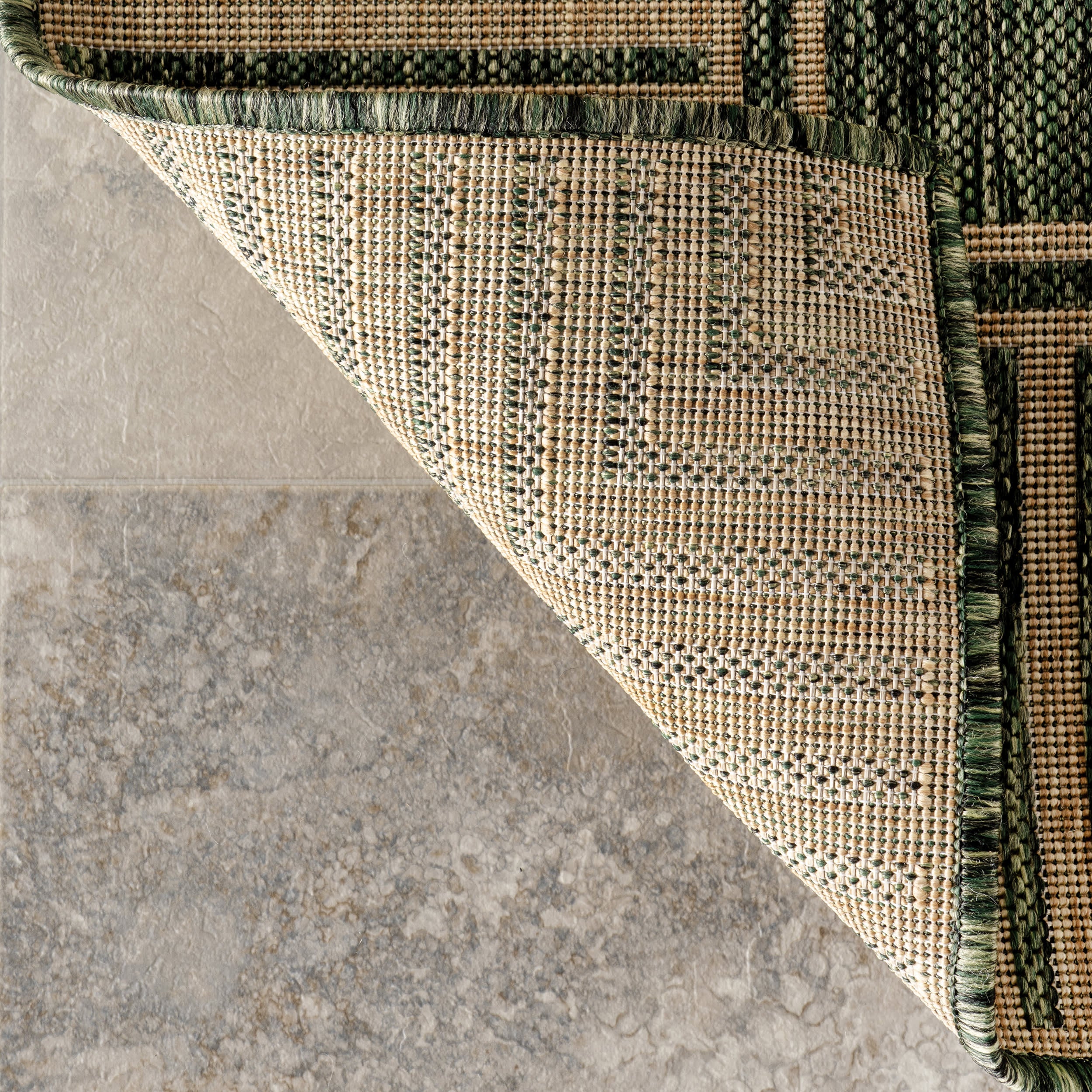Striped Border Indoor/Outdoor Flatweave Rug | Green - Image 7