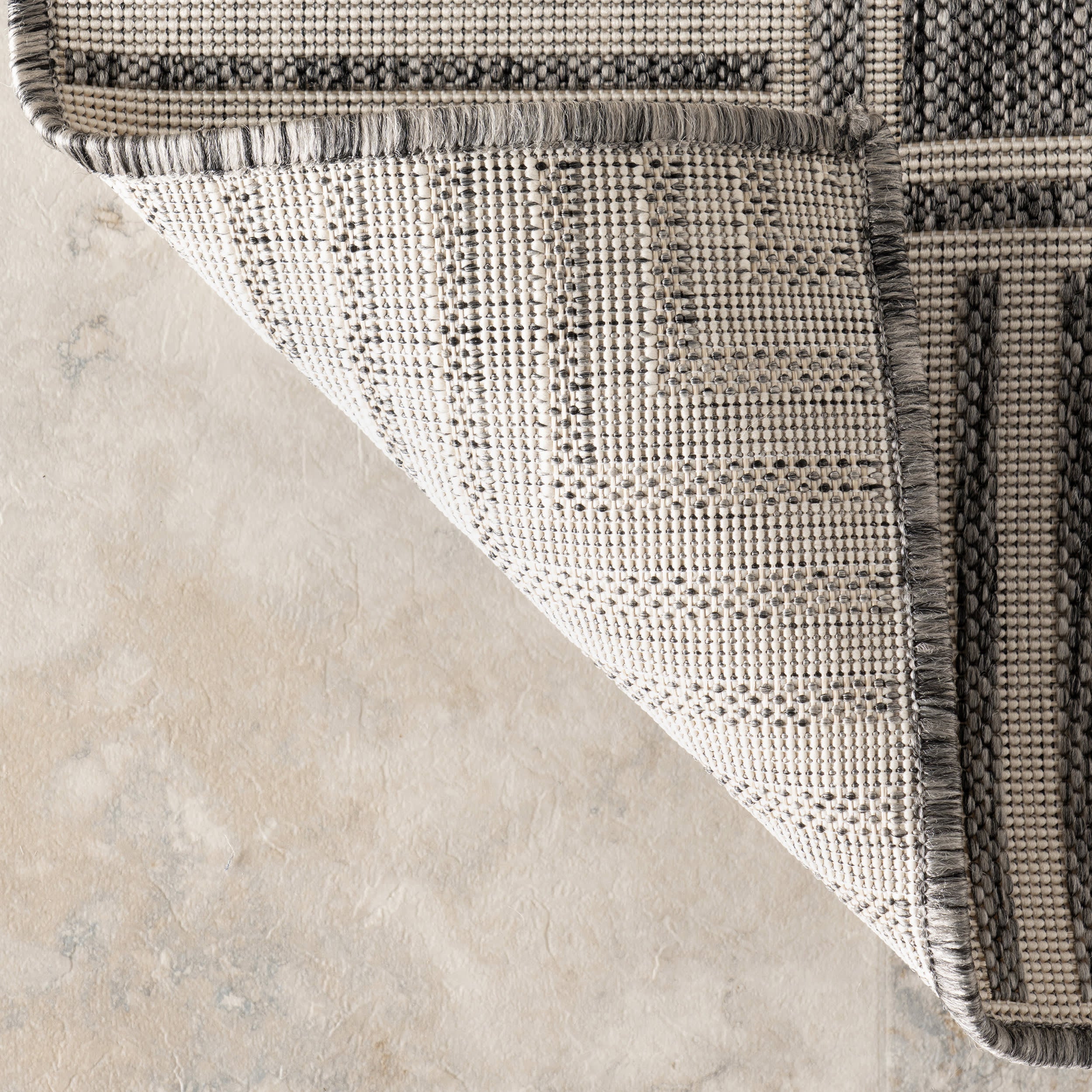 Striped Border Indoor/Outdoor Flatweave Rug | Grey - Image 7