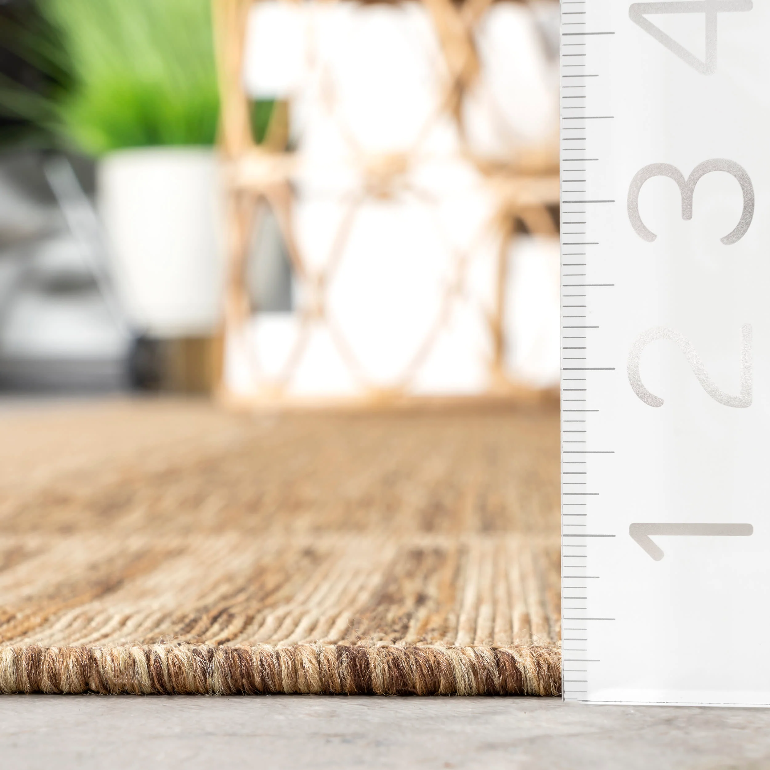 Striped Border Indoor/Outdoor Flatweave Rug | Light Brown - Image 5