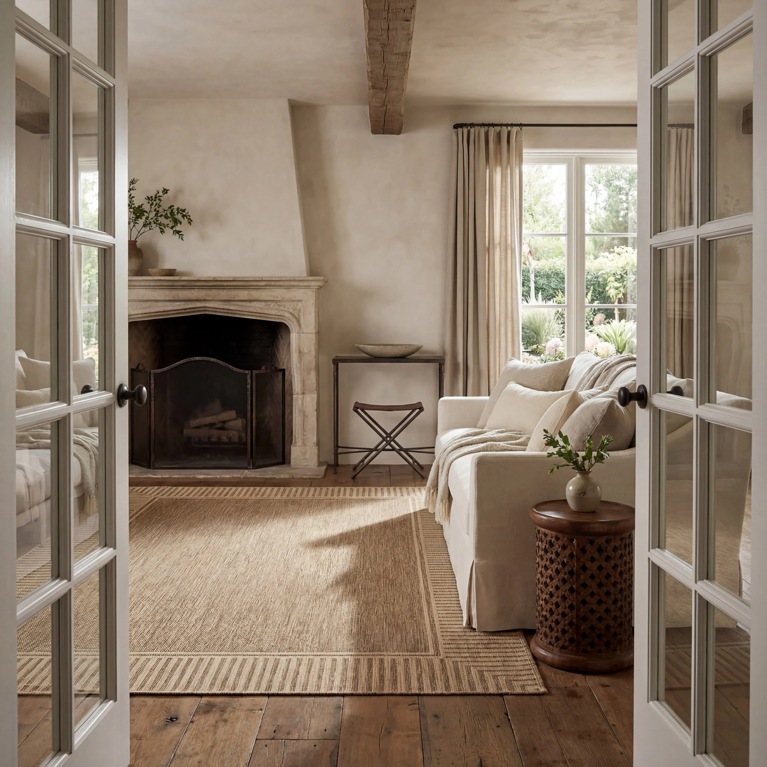 Striped Border Indoor/Outdoor Flatweave Rug | Light Brown - Image 7
