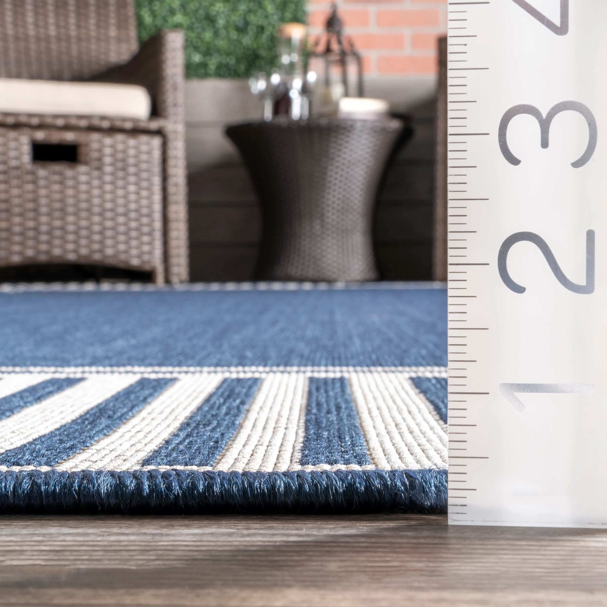 Striped Border Indoor/Outdoor Flatweave Rug | Navy - Image 5