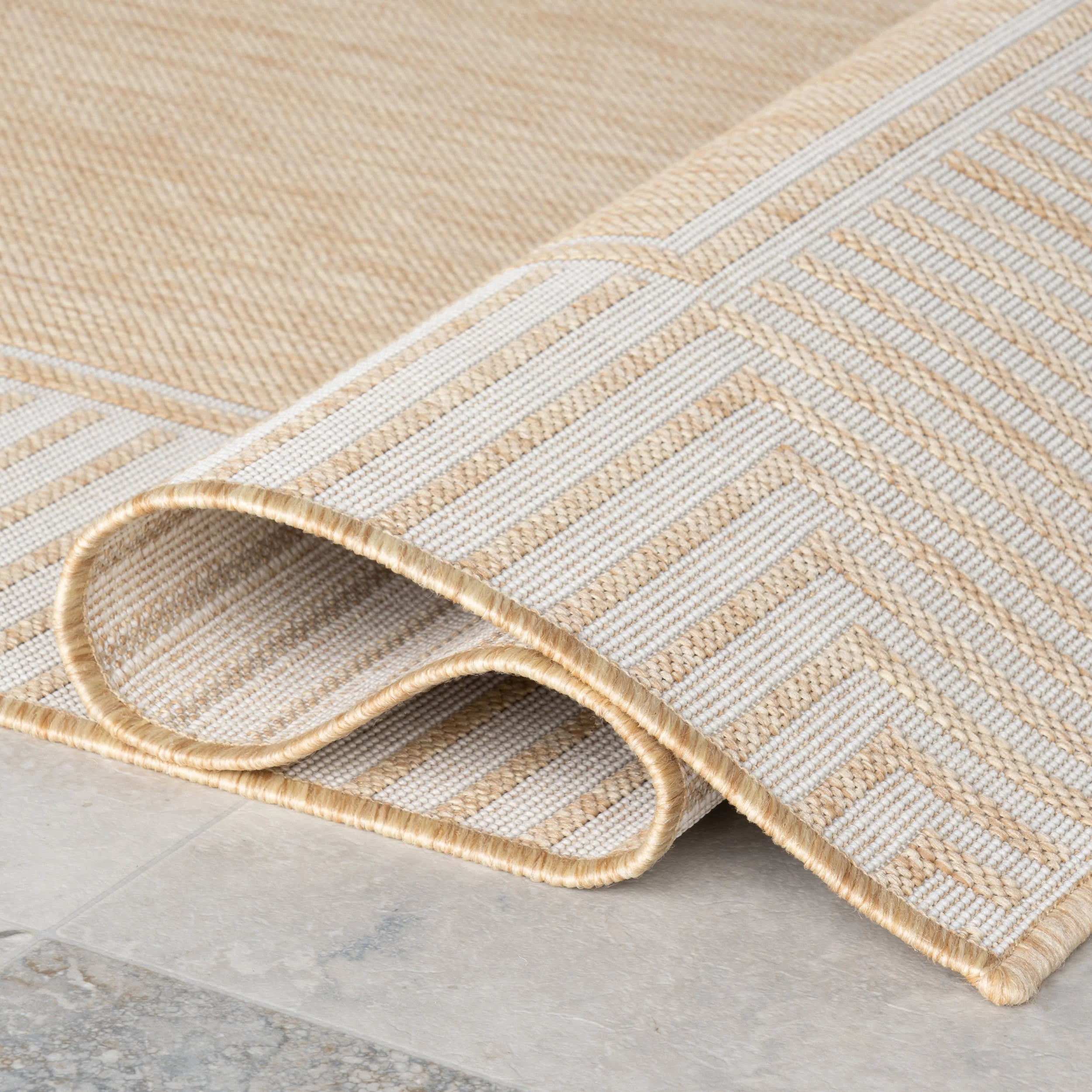 Striped Border Indoor/Outdoor Flatweave Rug | Tan - Image 10