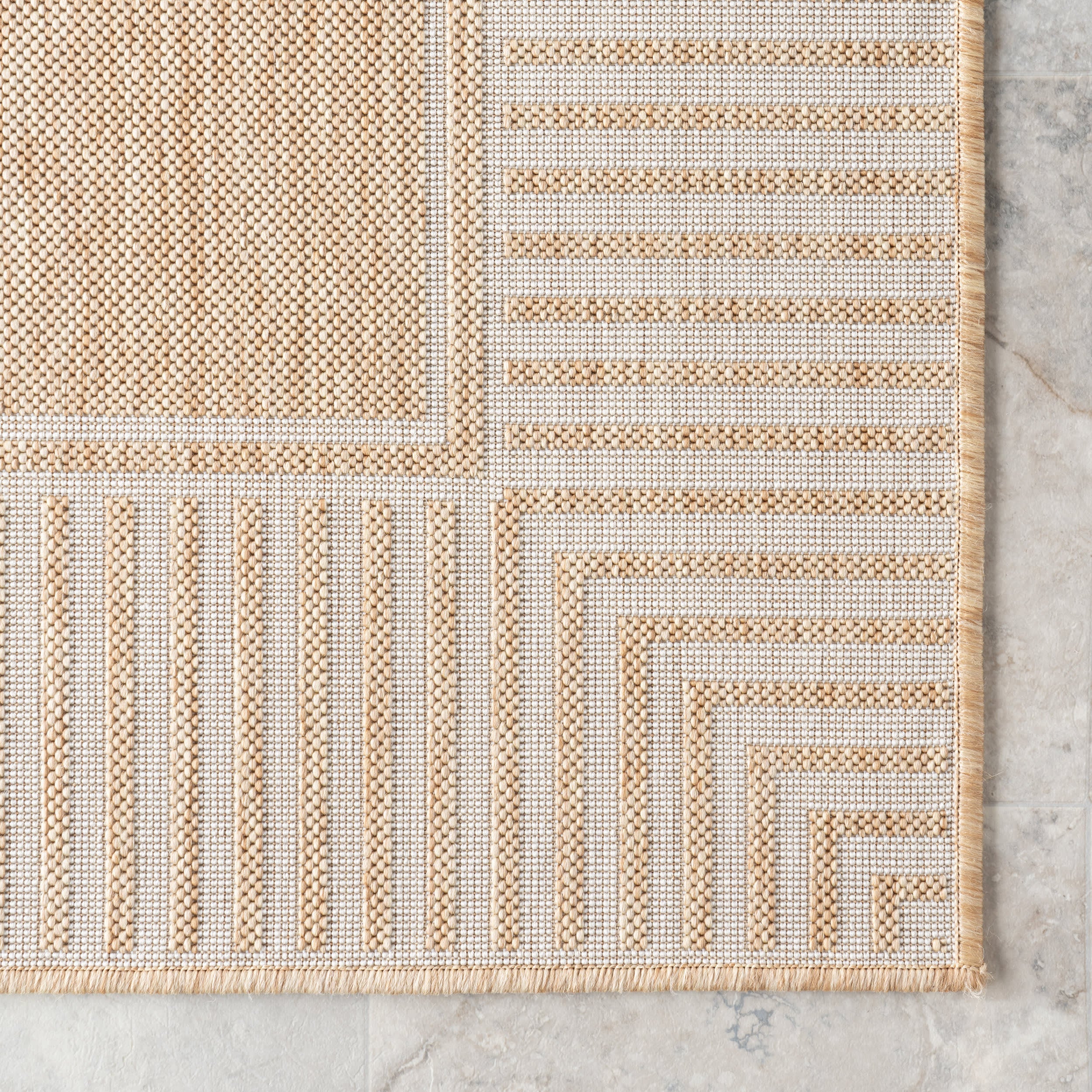 Striped Border Indoor/Outdoor Flatweave Rug | Tan - Image 4