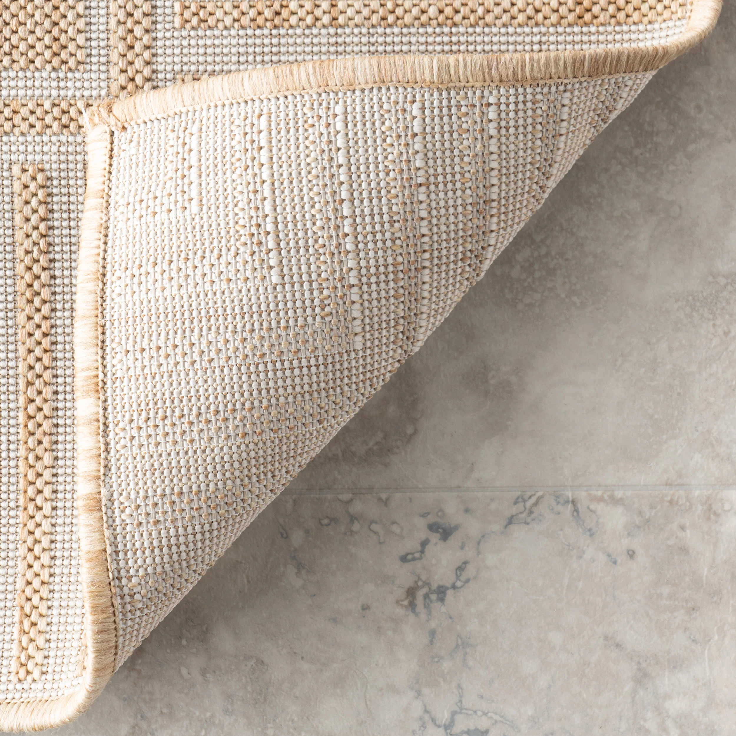 Striped Border Indoor/Outdoor Flatweave Rug | Tan - Image 7