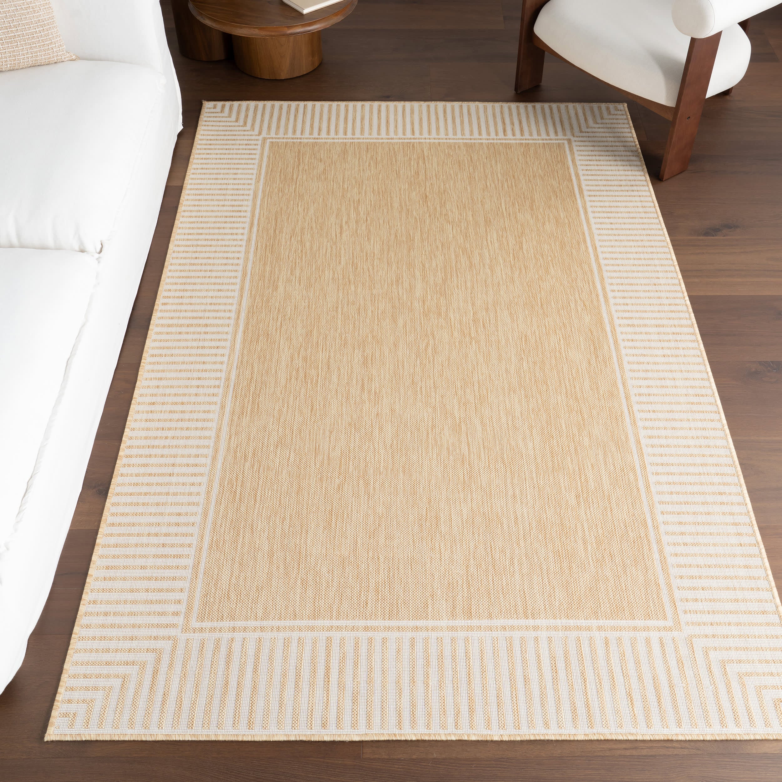 Striped Border Indoor/Outdoor Flatweave Rug | Tan - Image 9