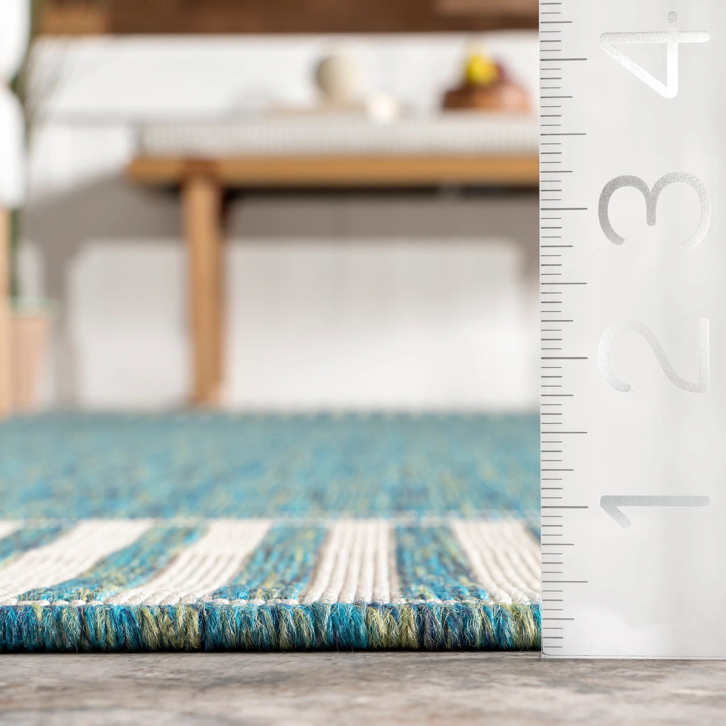 Striped Border Indoor/Outdoor Flatweave Rug | Teal - Image 5
