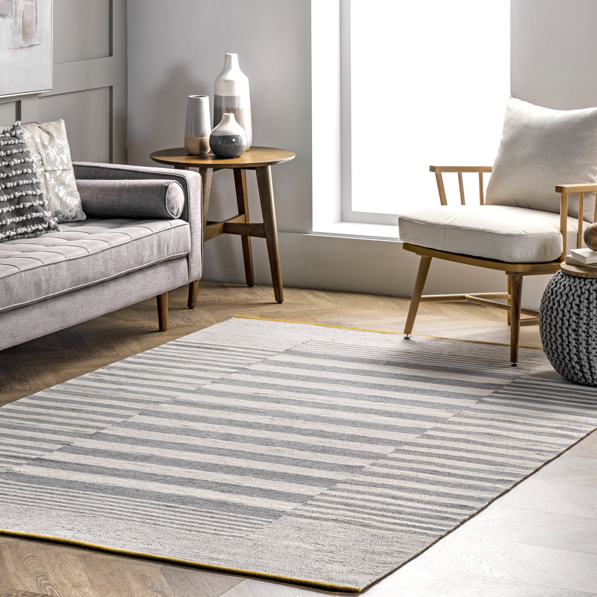 Striped Contemporary Rug | Grey - Image 2