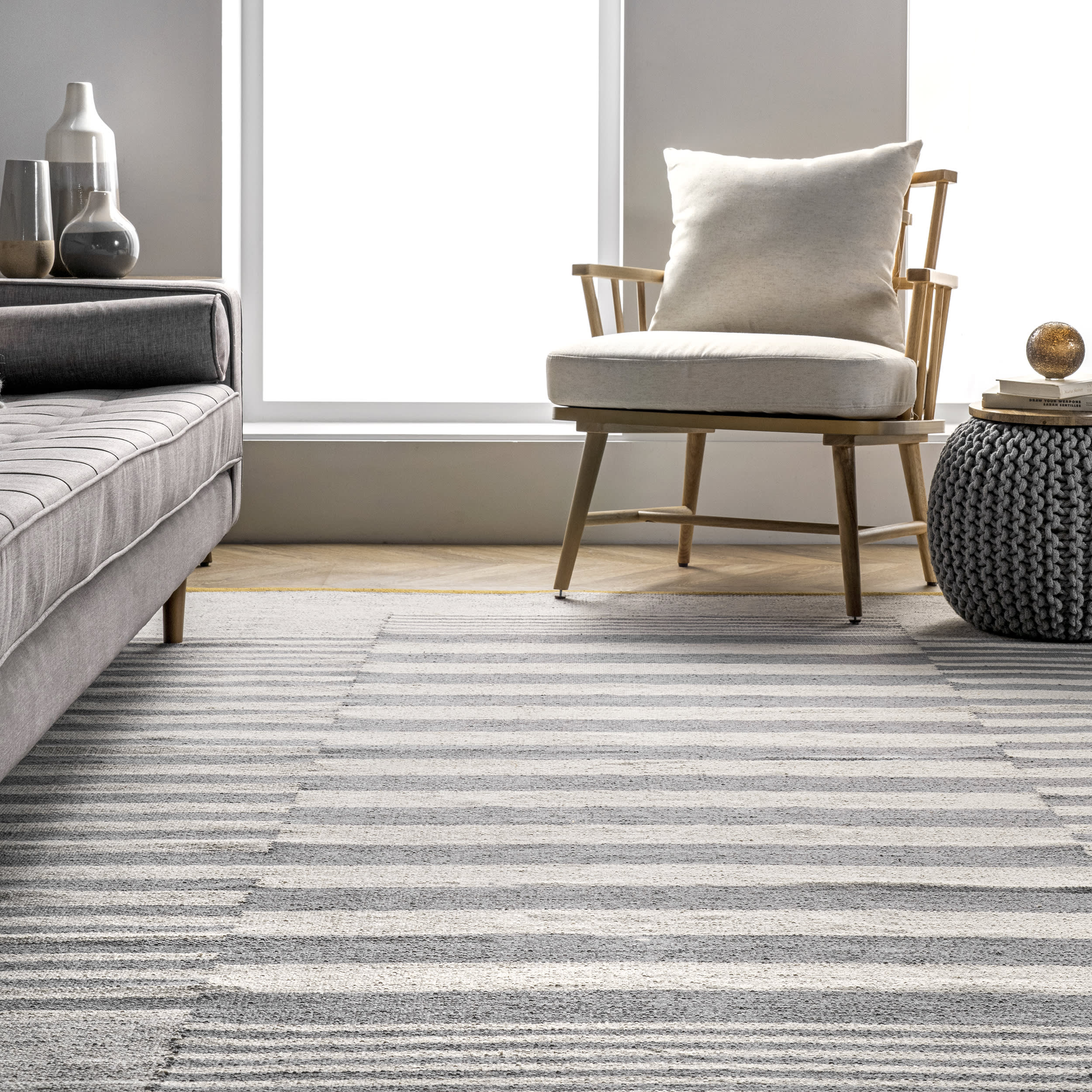 Striped Contemporary Rug | Grey - Image 4