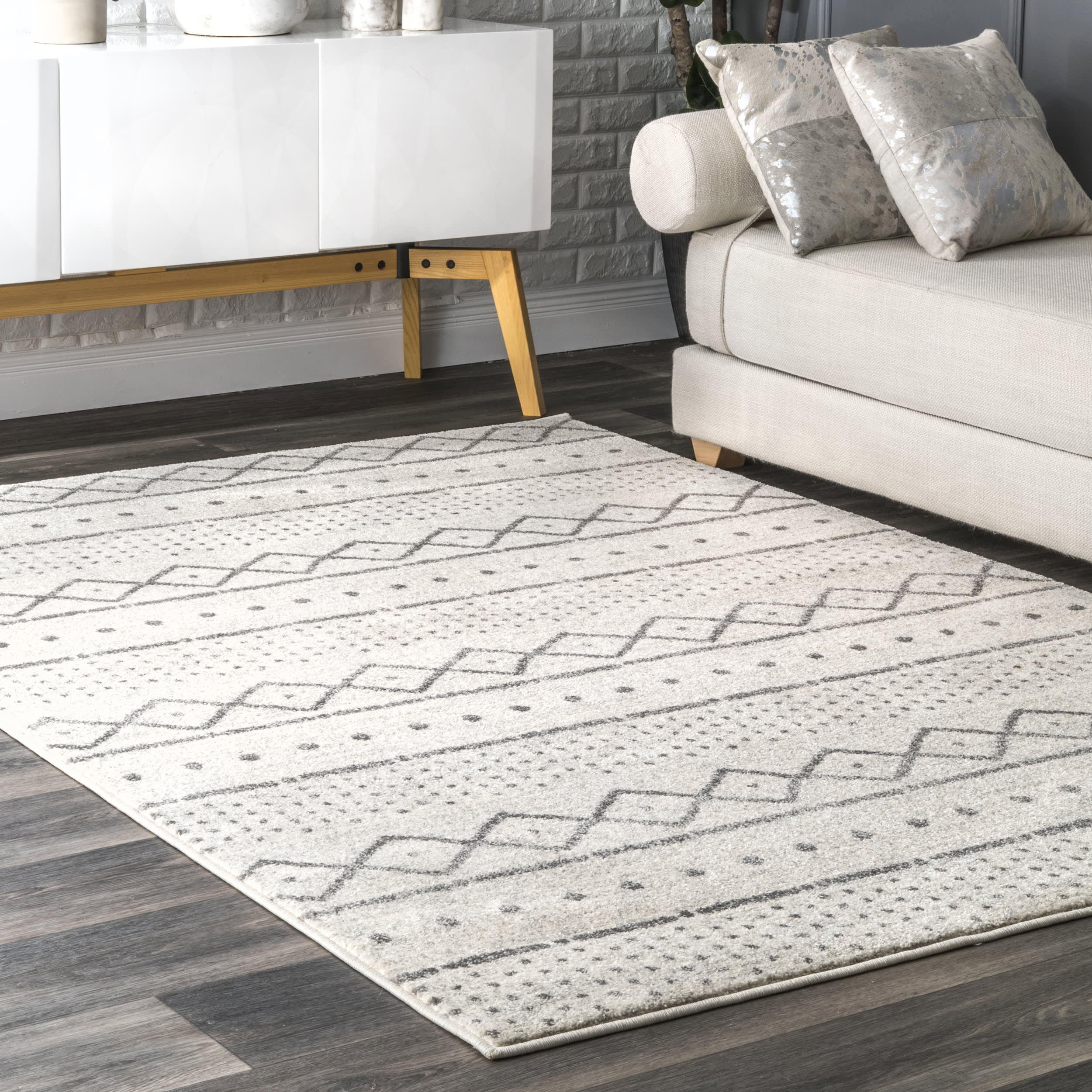 Striped Geometric Rug | Beige - Image 2
