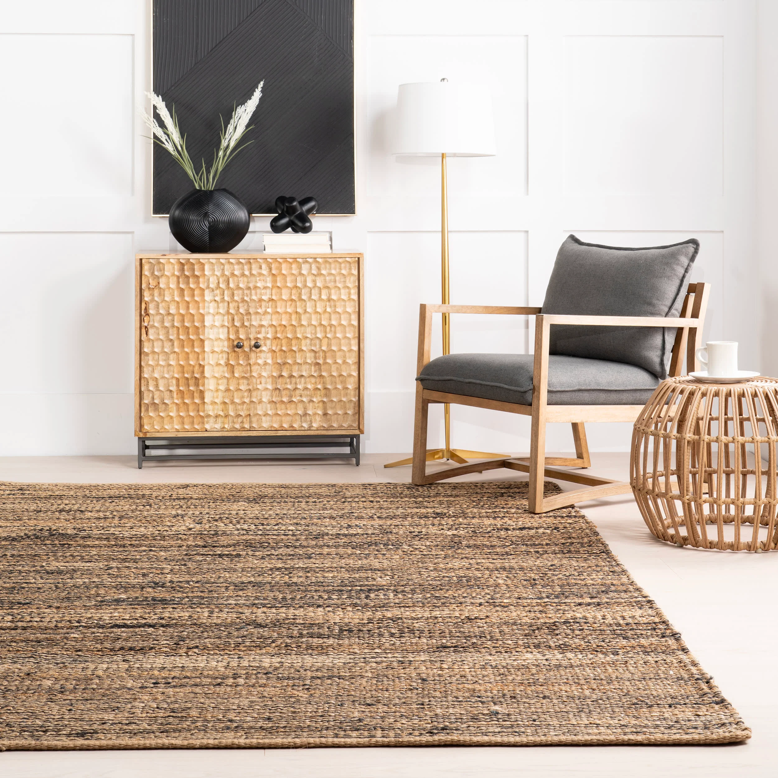 Striped Handwoven Jute Rug | Black - Image 4