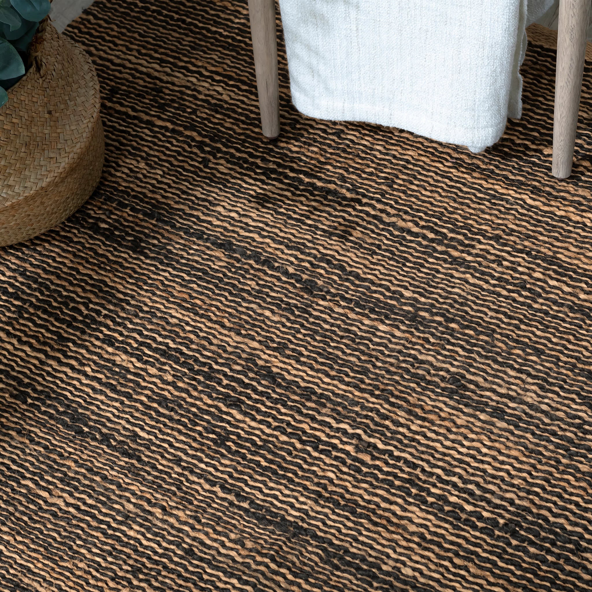 Striped Handwoven Jute Rug | Black/Natural - Image 3