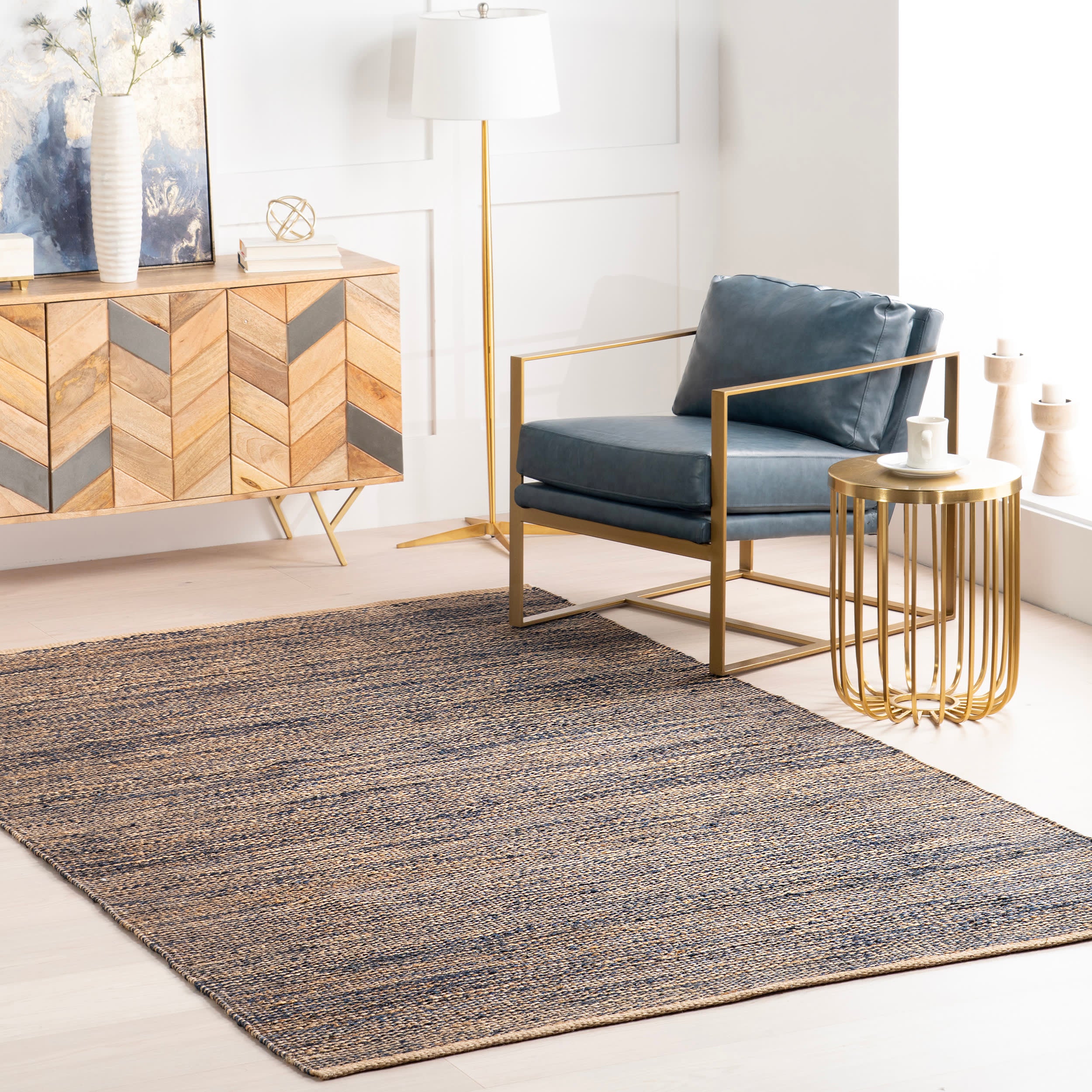 Striped Handwoven Jute Rug | Blue - Image 2