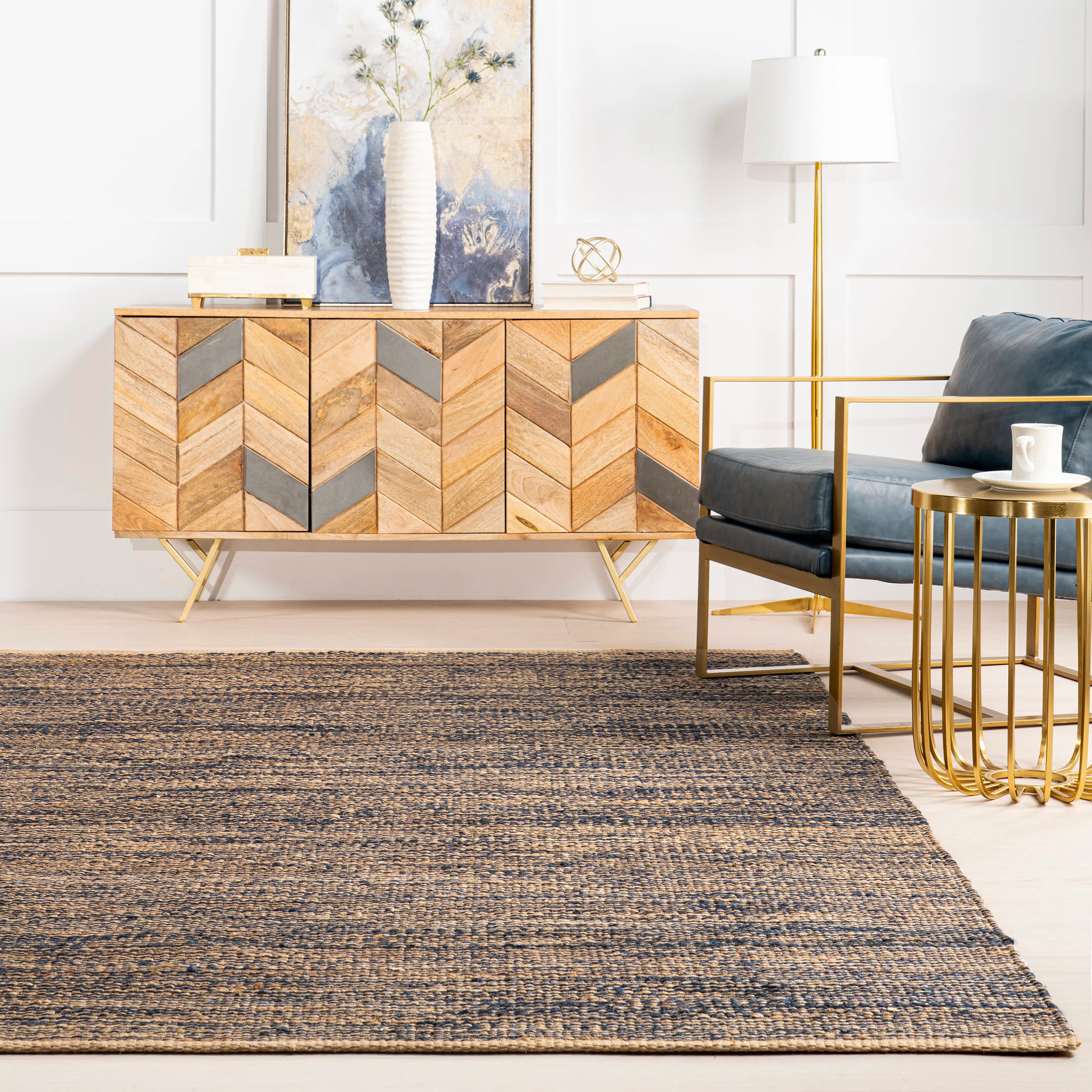 Striped Handwoven Jute Rug | Blue - Image 4
