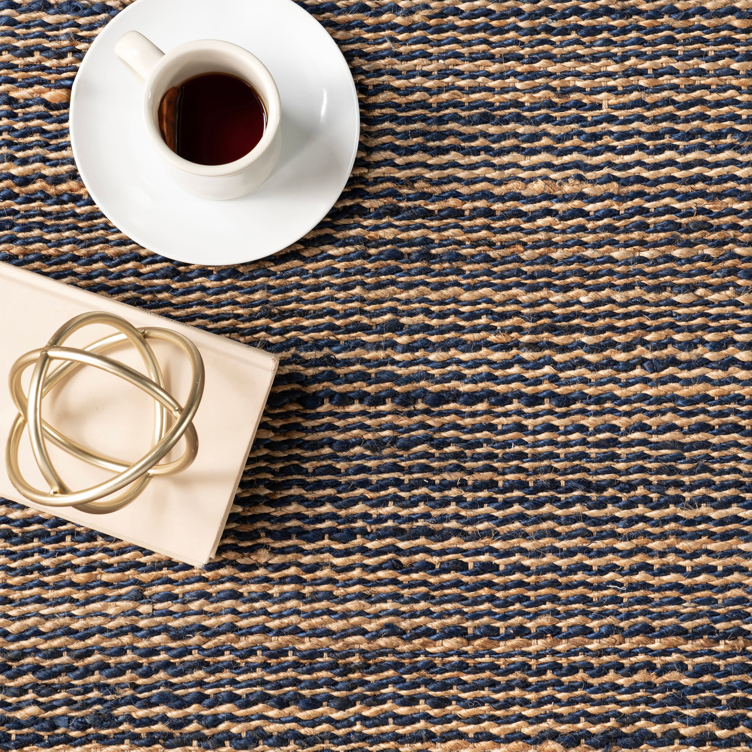 Striped Handwoven Jute Rug | Blue - Image 7