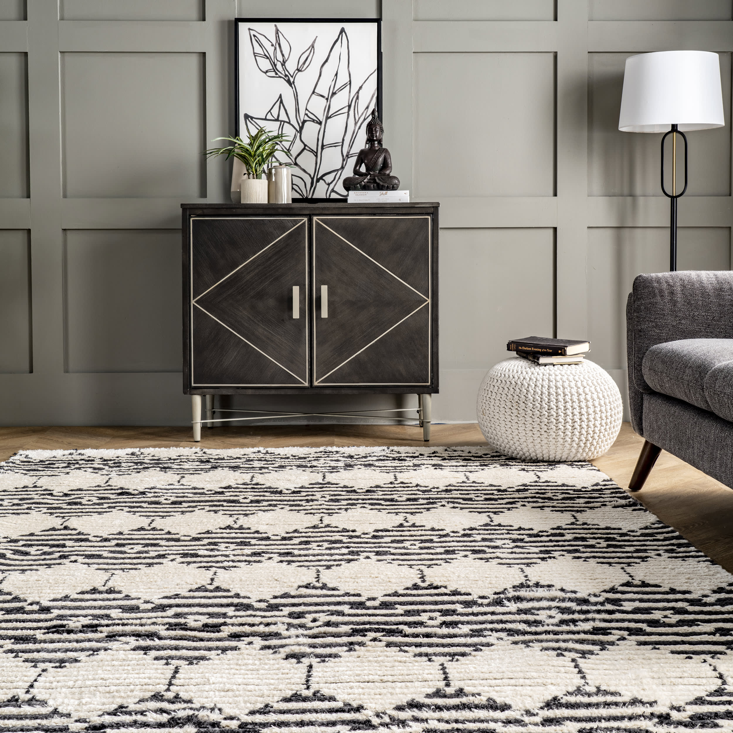 Striped Harlequin Tasseled Rug | Beige - Image 4