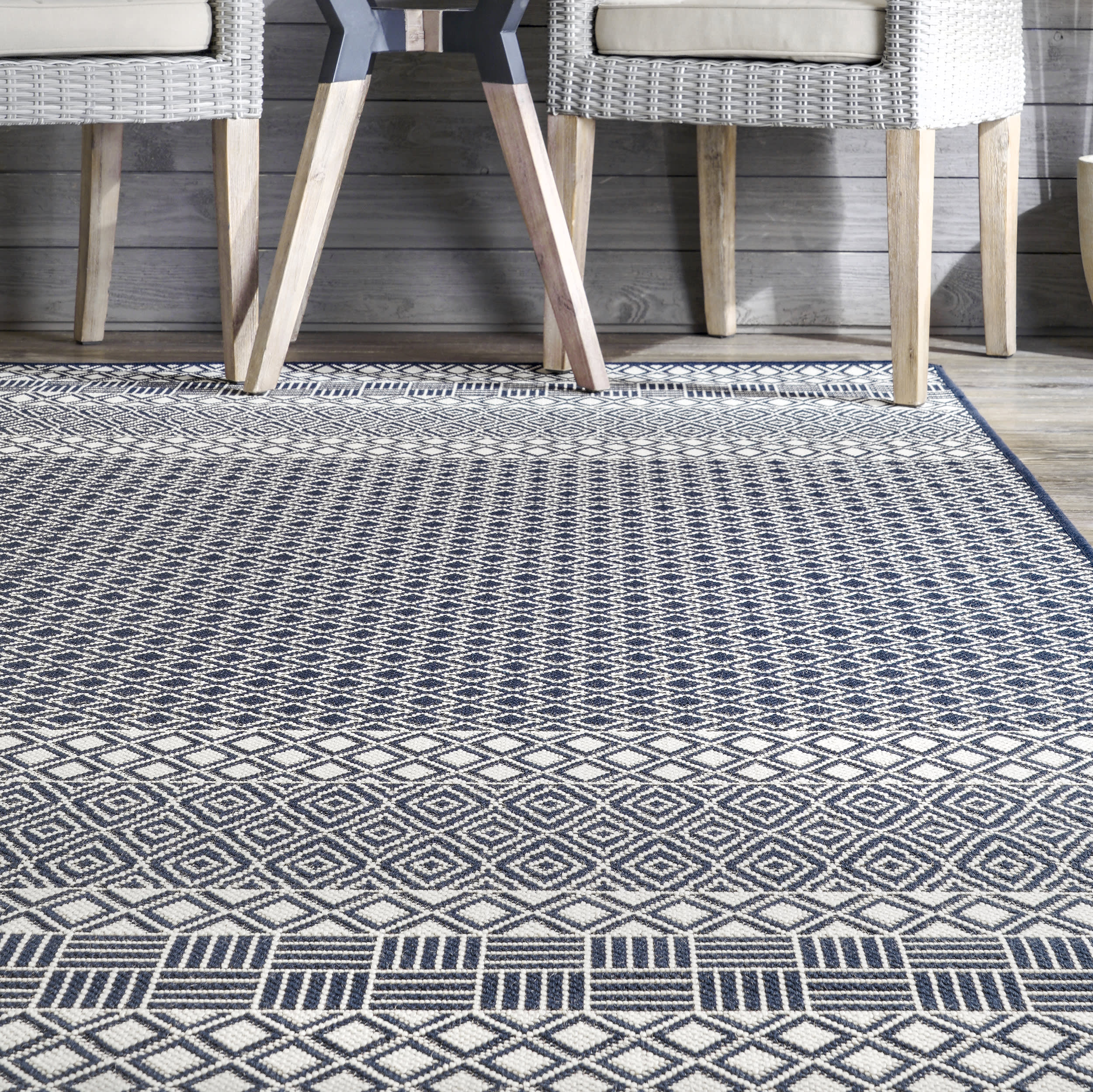 Striped Lattice Indoor/Outdoor Rug | Blue - Image 4