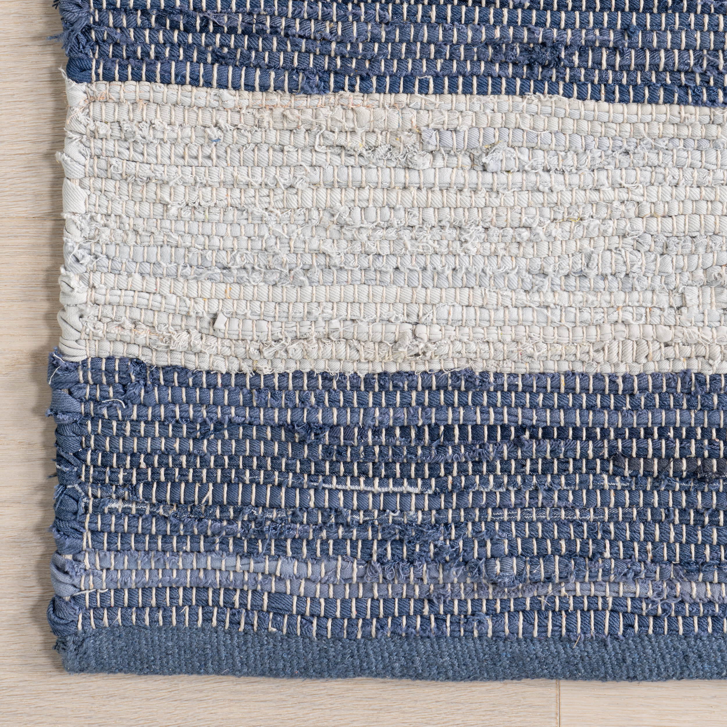 Striped Rag Handwoven Cotton Rug | Blue - Image 3