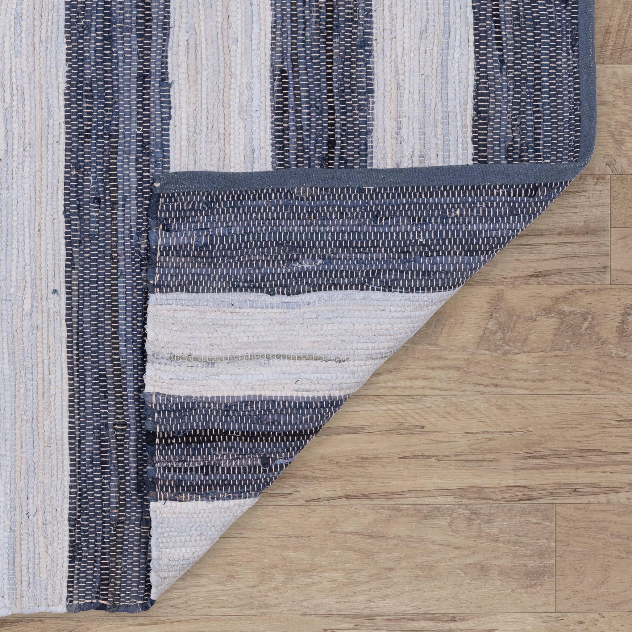 Striped Rag Handwoven Cotton Rug | Denim - Image 5