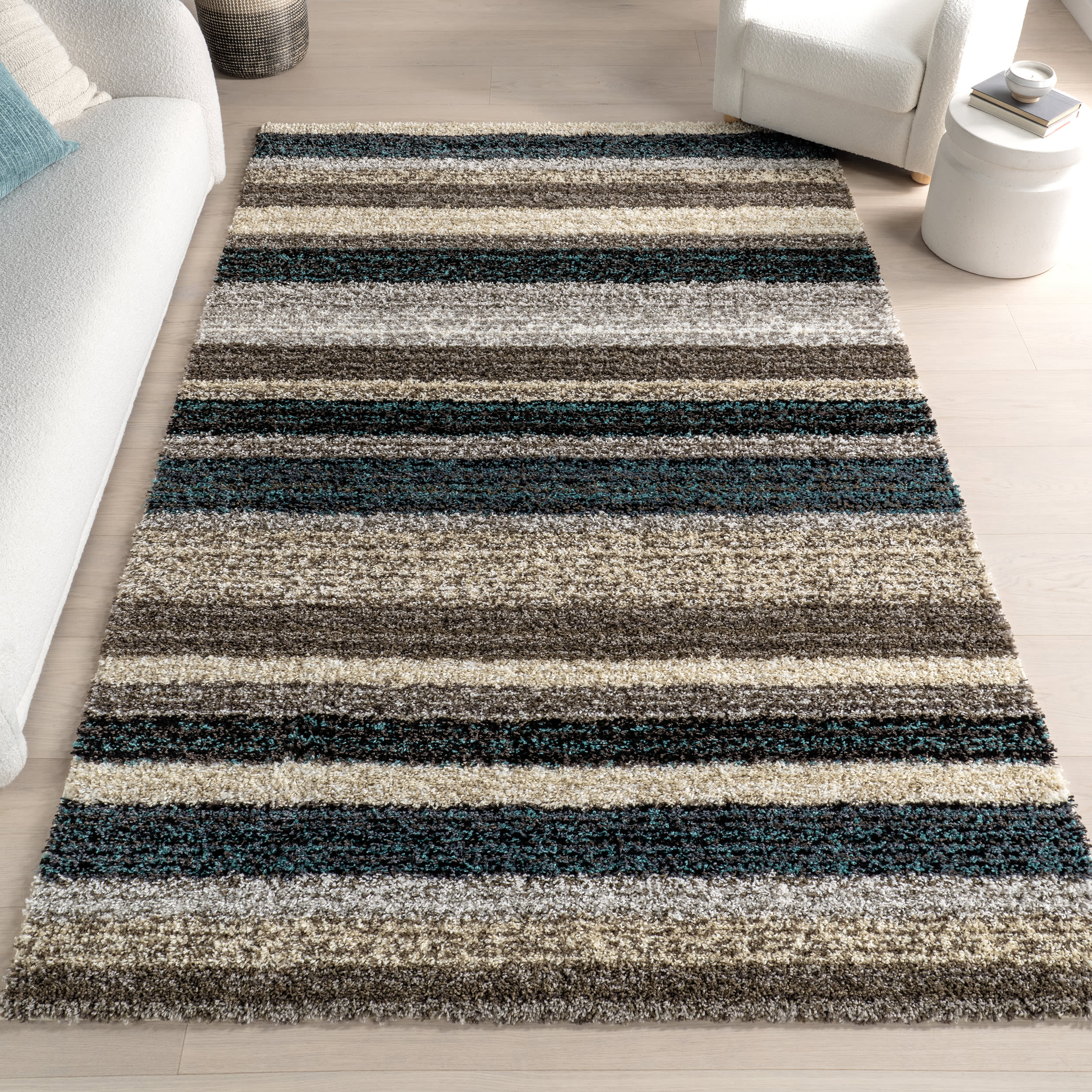 Striped Shaggy Rug | Blue Multicolor - Image 2