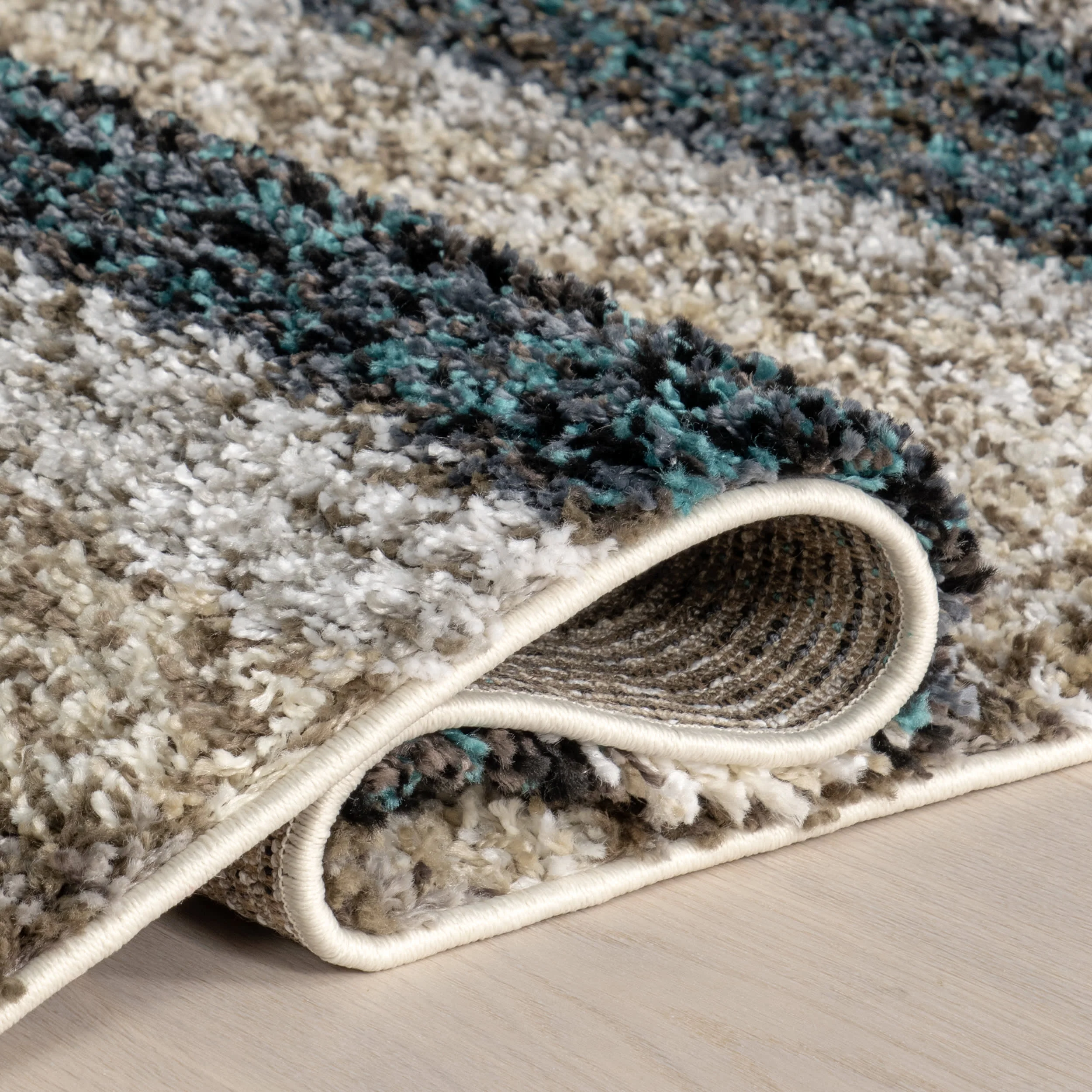 Striped Shaggy Rug | Blue Multicolor - Image 10