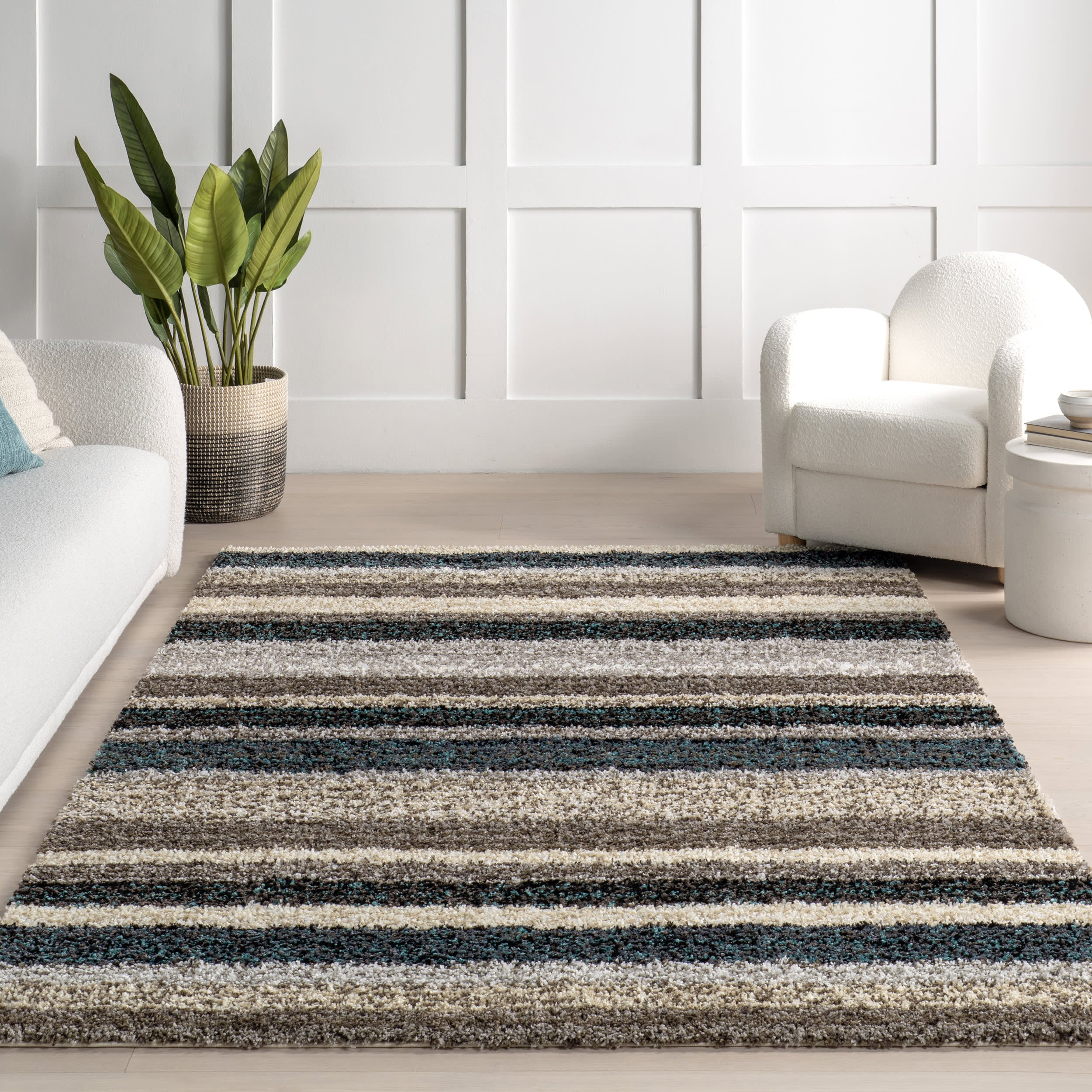 Striped Shaggy Rug | Blue Multicolor - Image 5