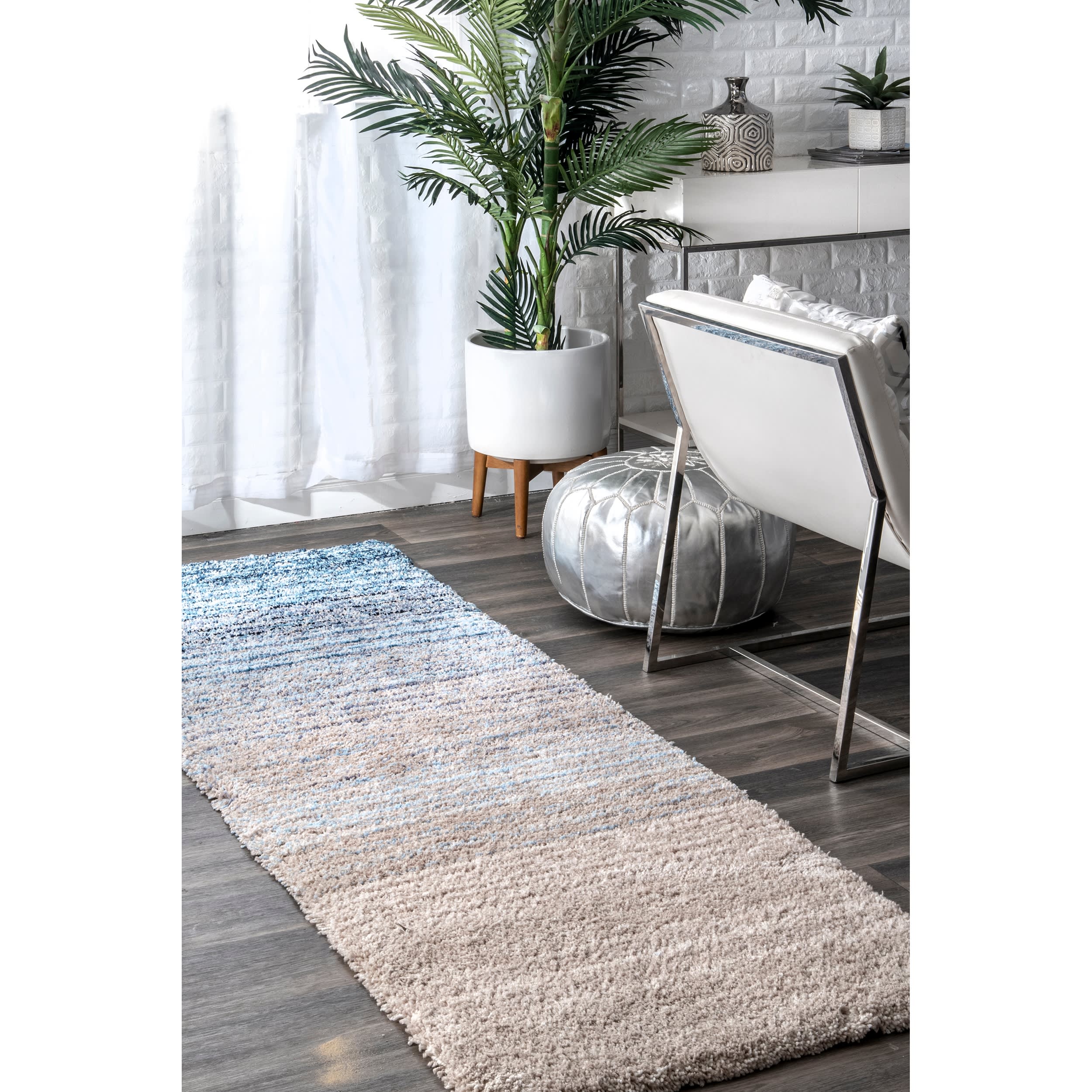 Striped Shaggy Rug | Blue - Image 2