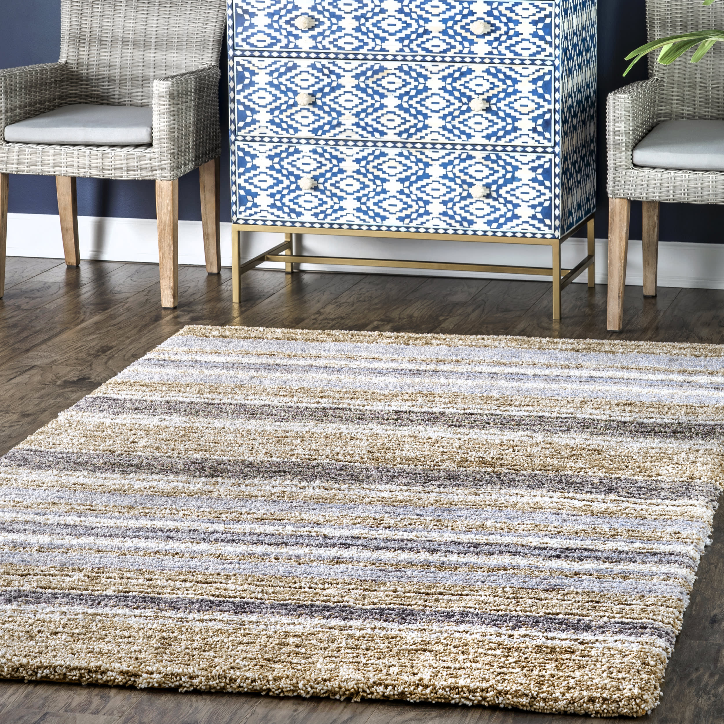 Striped Shaggy Rug | Denim - Image 2