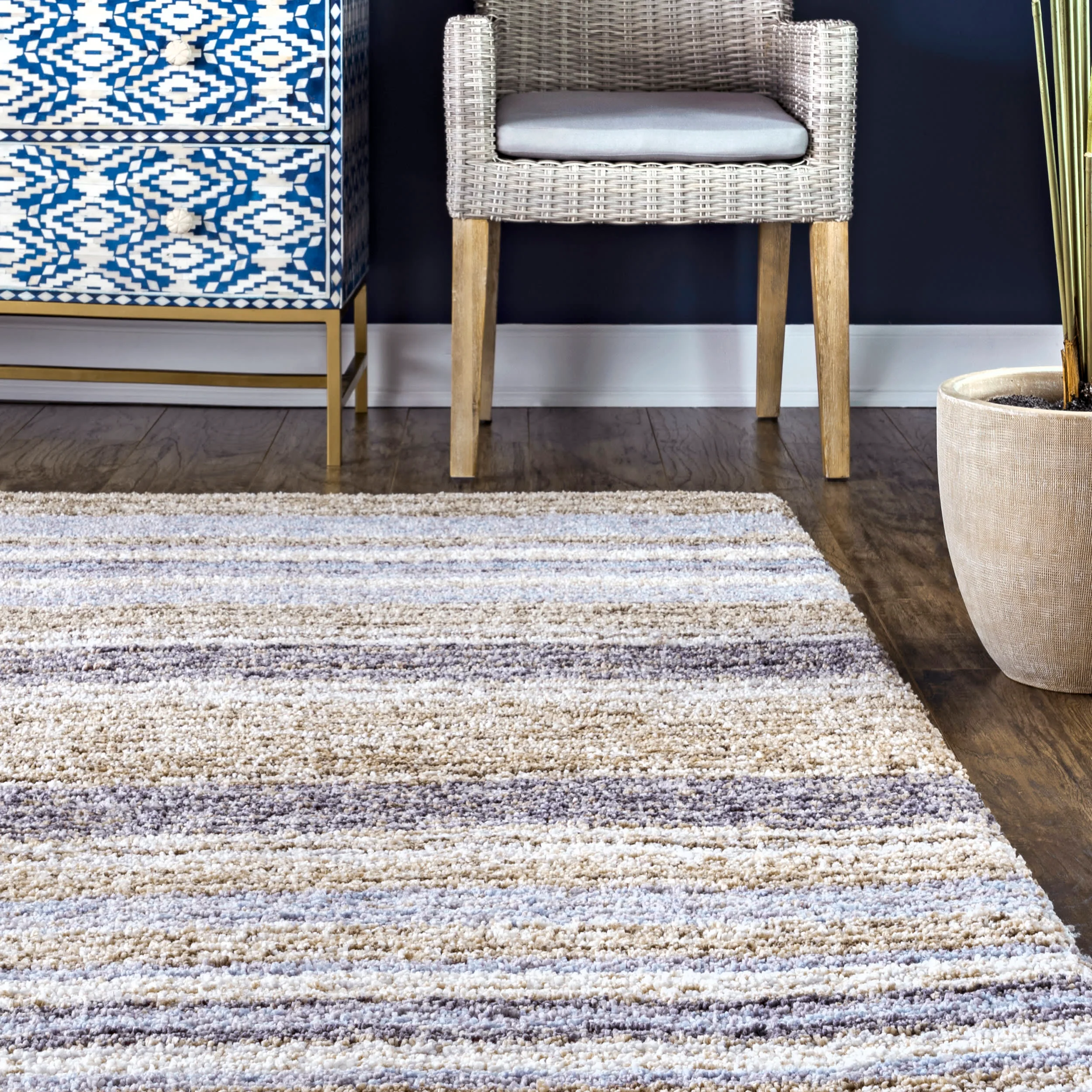 Striped Shaggy Rug | Denim - Image 4