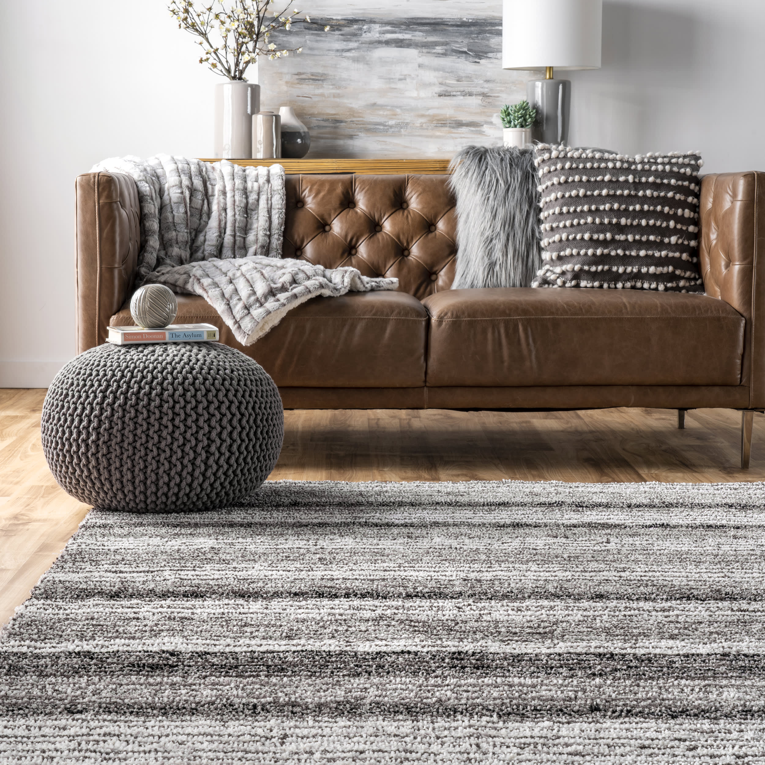 Striped Shaggy Rug | Grey Multicolor - Image 4