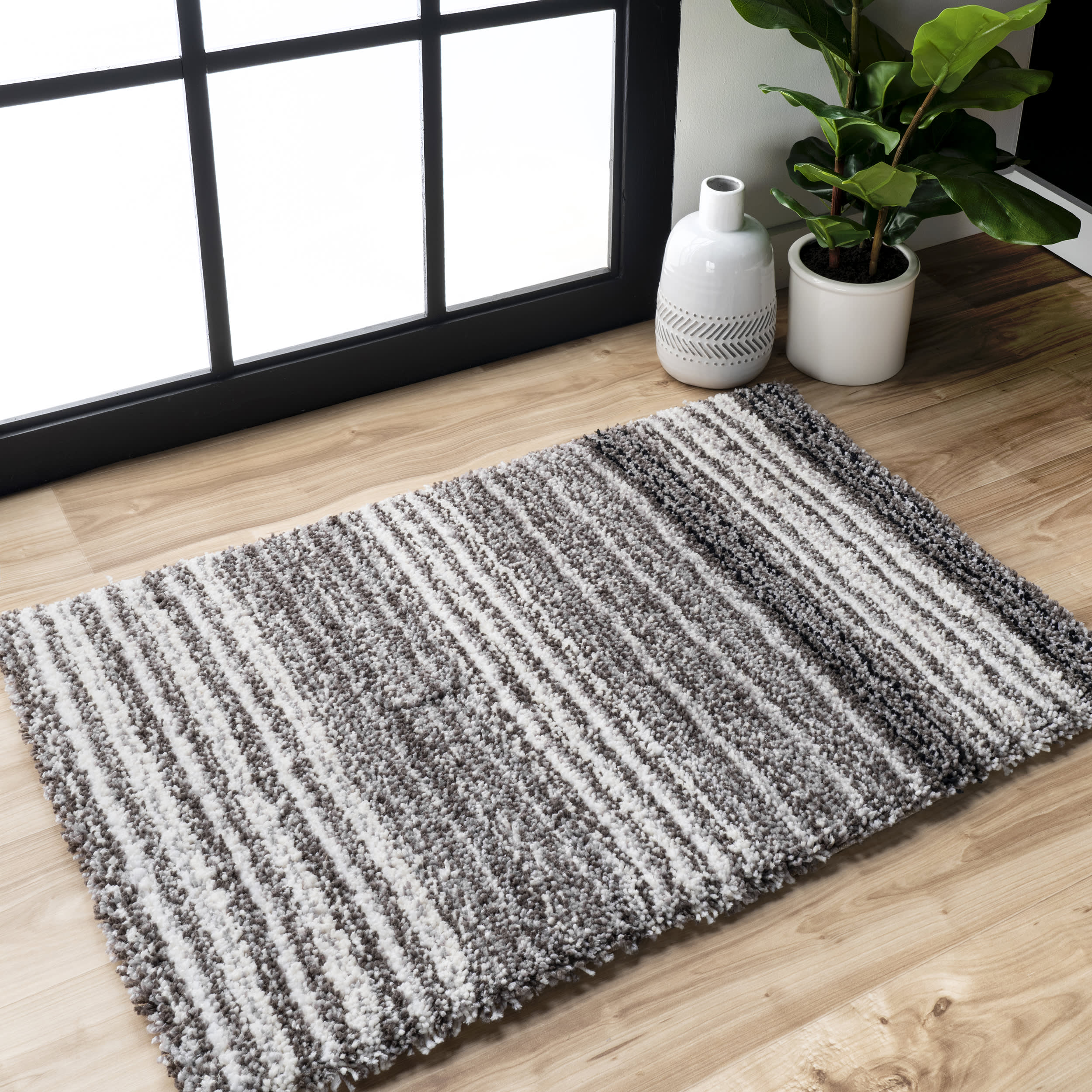 Striped Shaggy Rug | Grey Multicolor - Image 6
