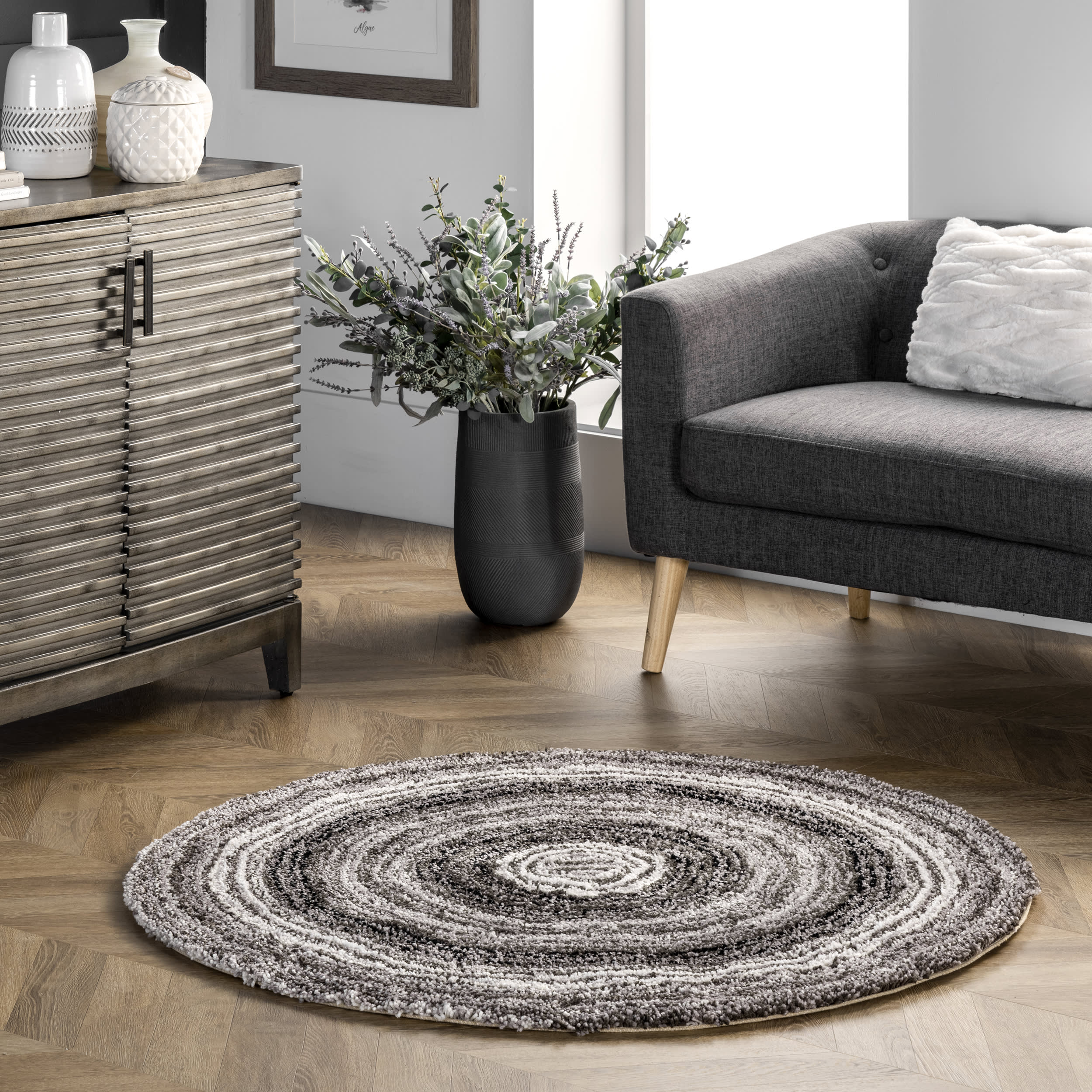 Striped Shaggy Rug | Grey Multicolor - Image 2