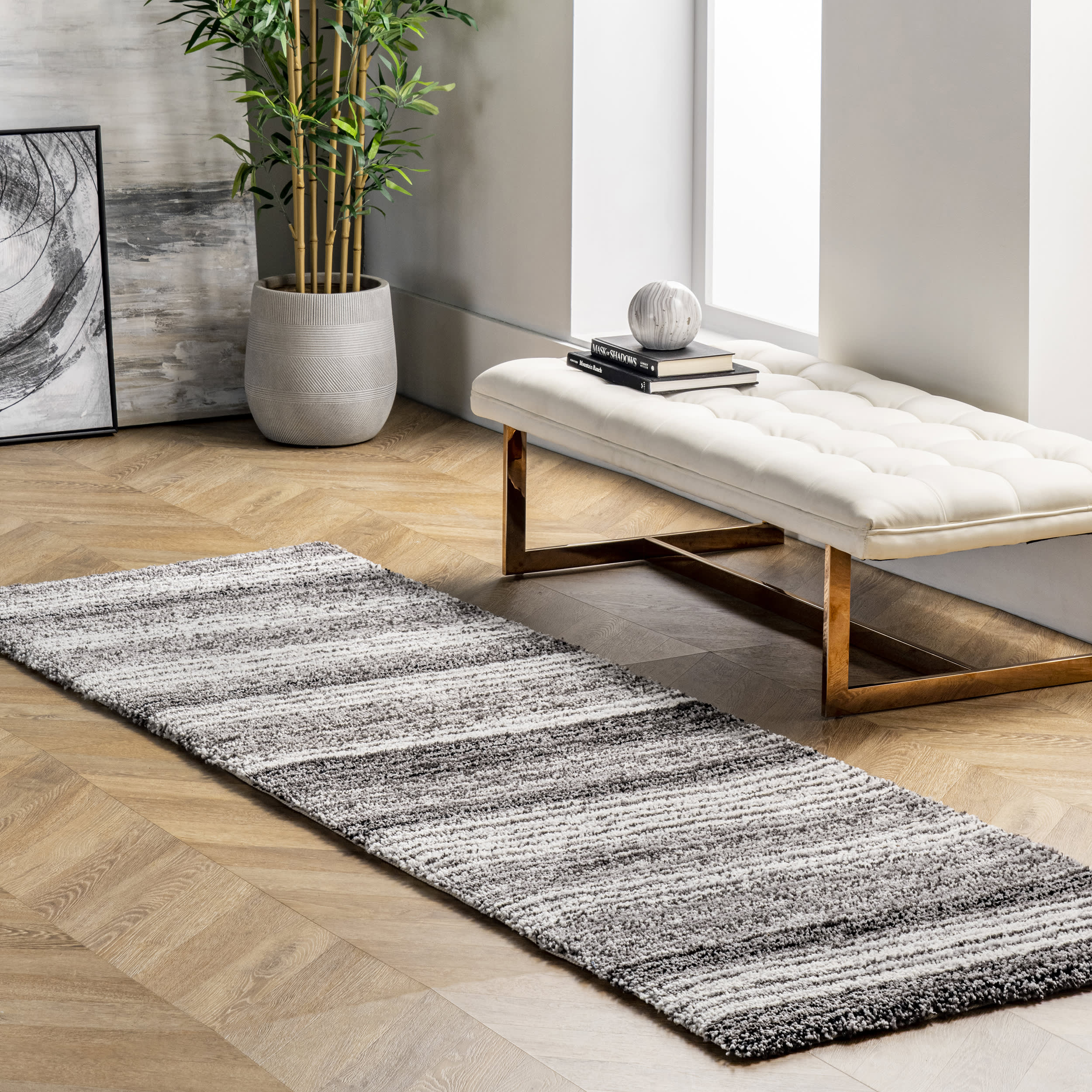 Striped Shaggy Rug | Grey Multicolor - Image 2