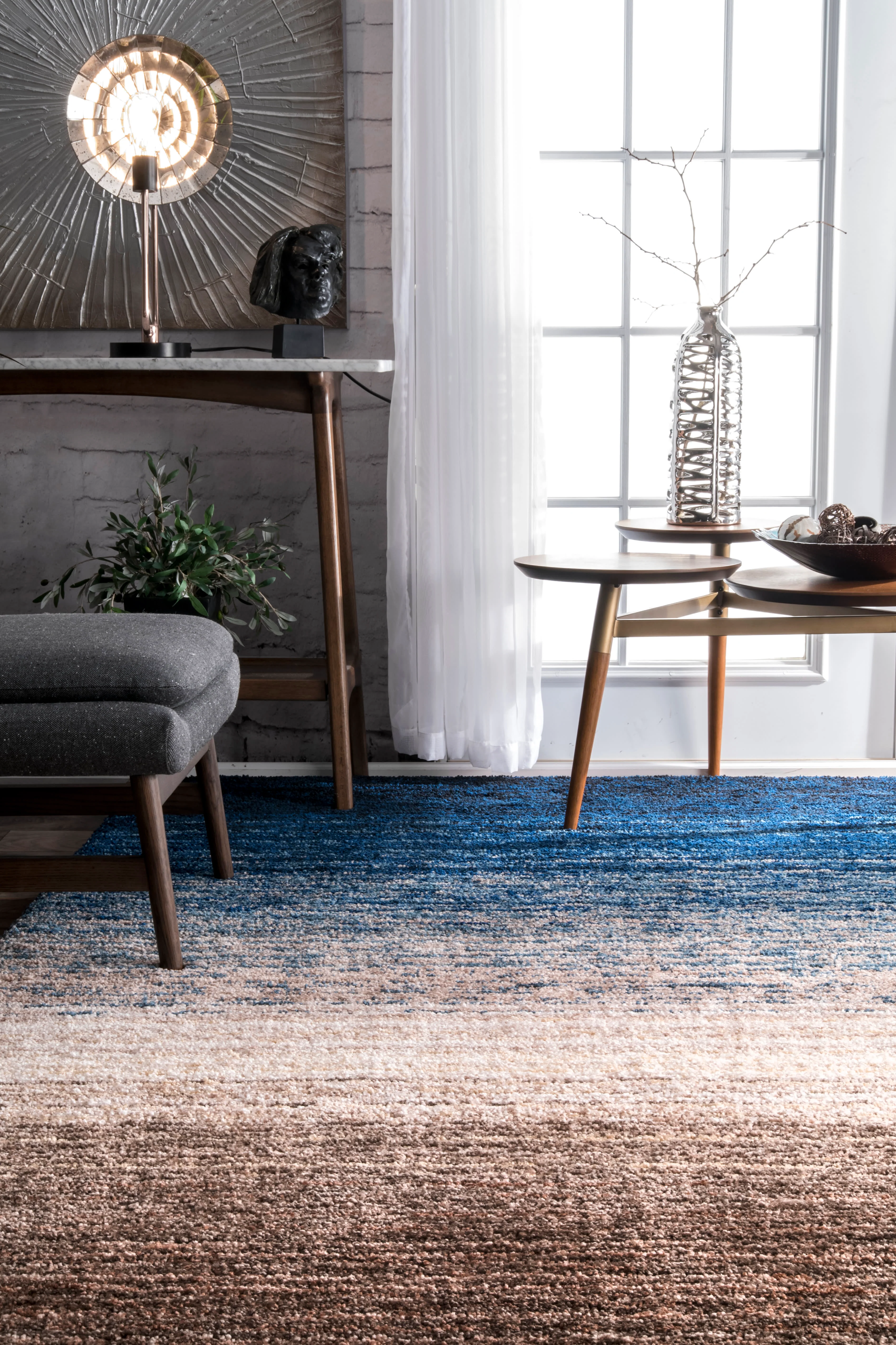 Striped Shaggy Rug | Navy Multicolor - Image 4