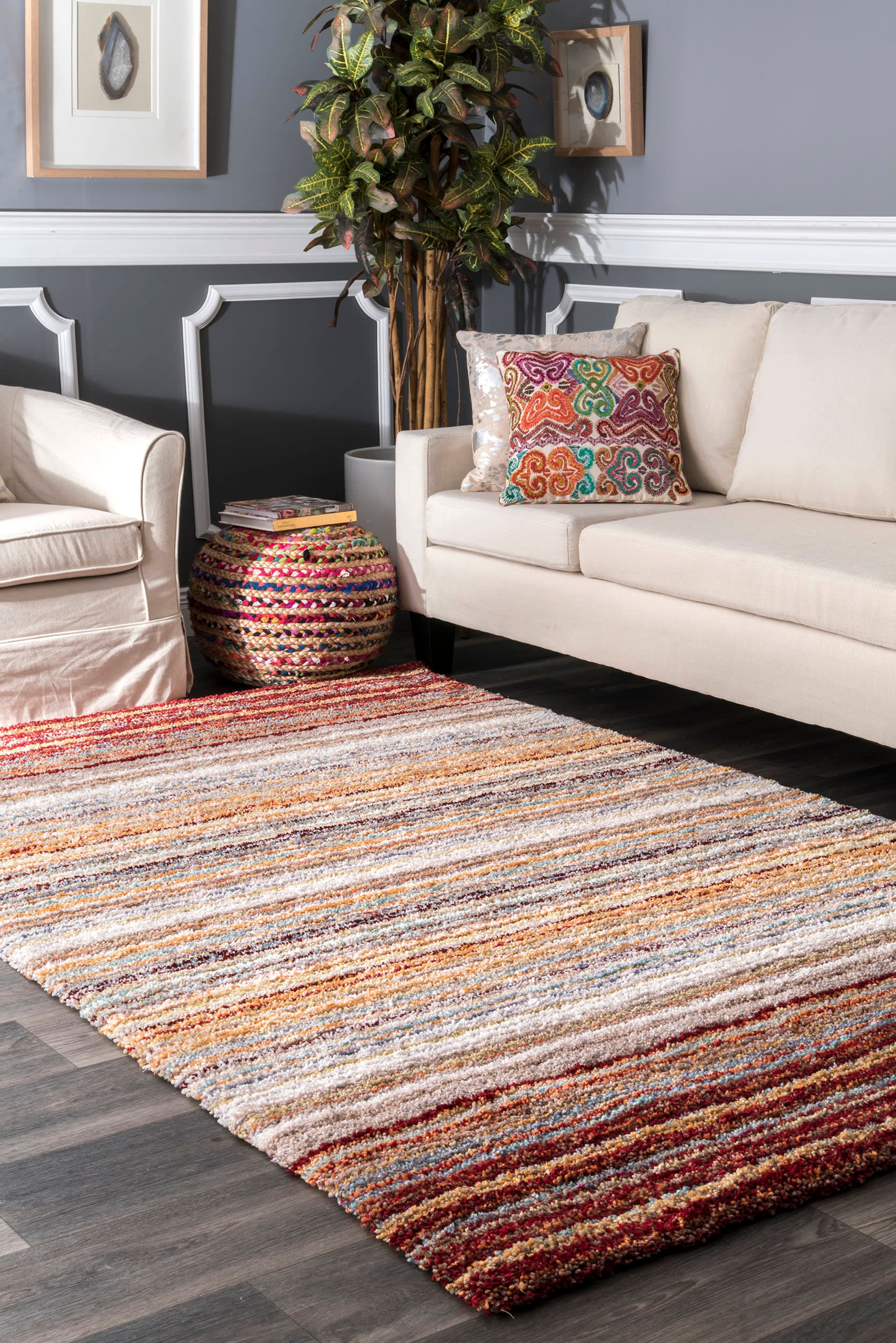 Striped Shaggy Rug | Red Multicolor - Image 2