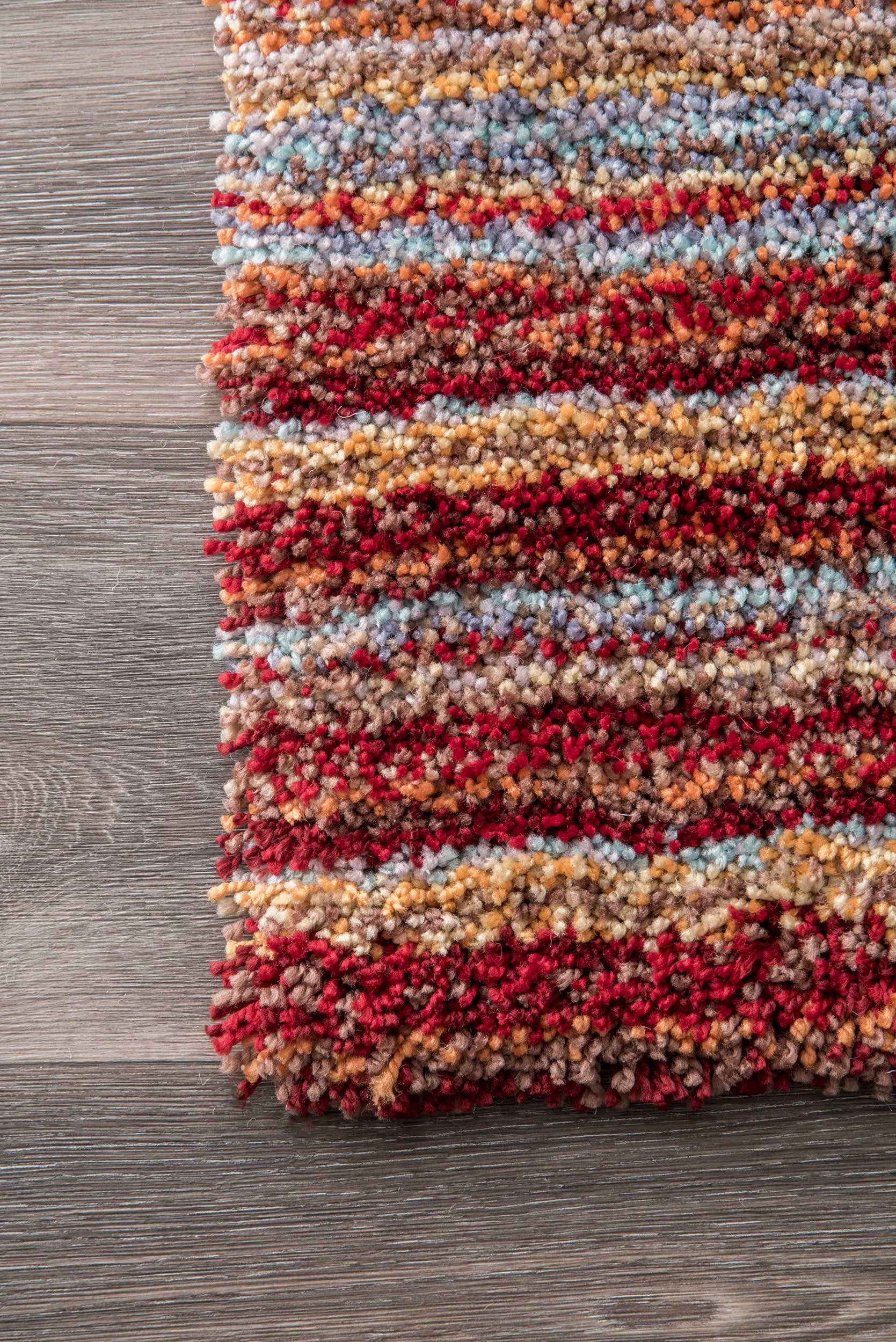 Striped Shaggy Rug | Red Multicolor - Image 3