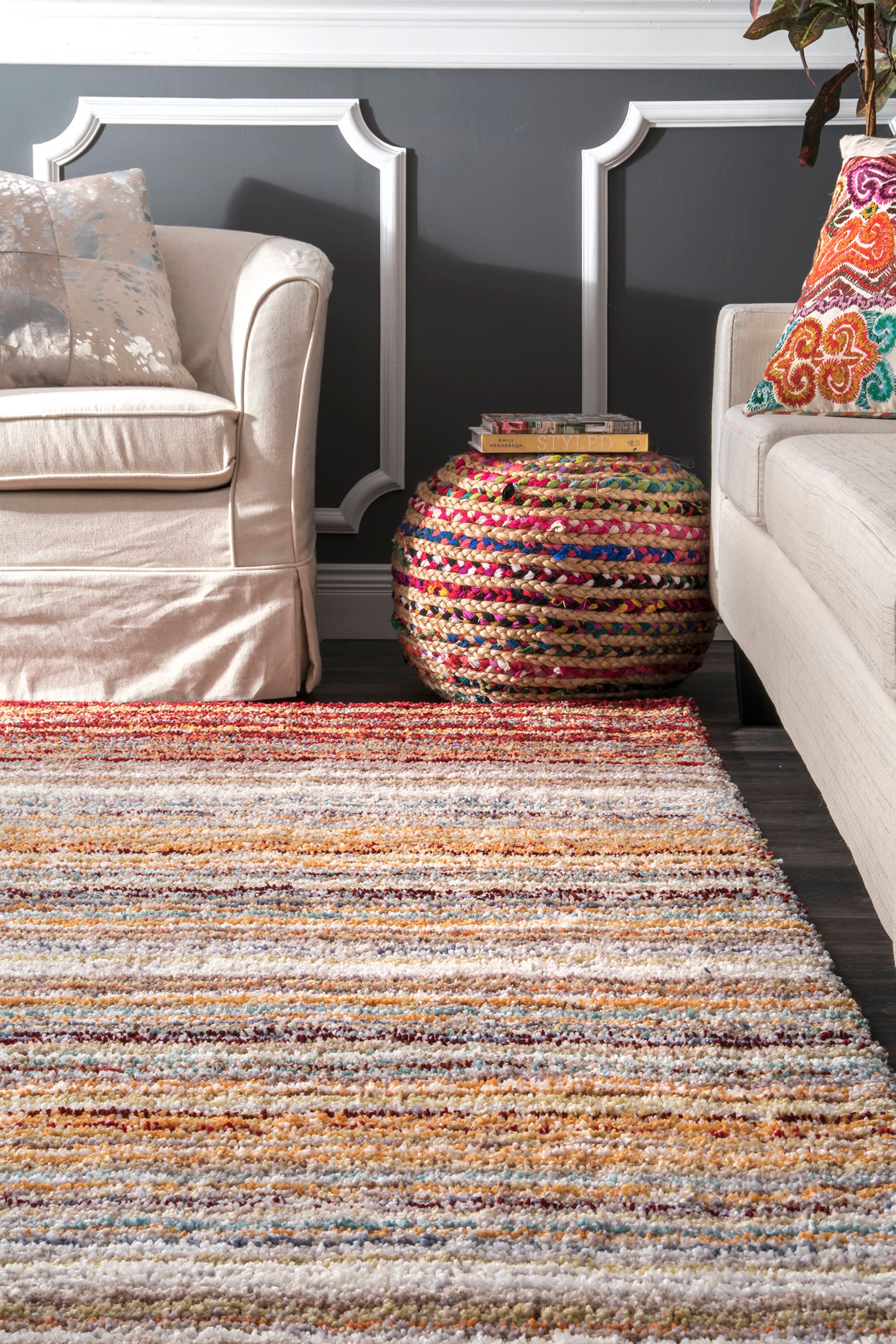 Striped Shaggy Rug | Red Multicolor - Image 4