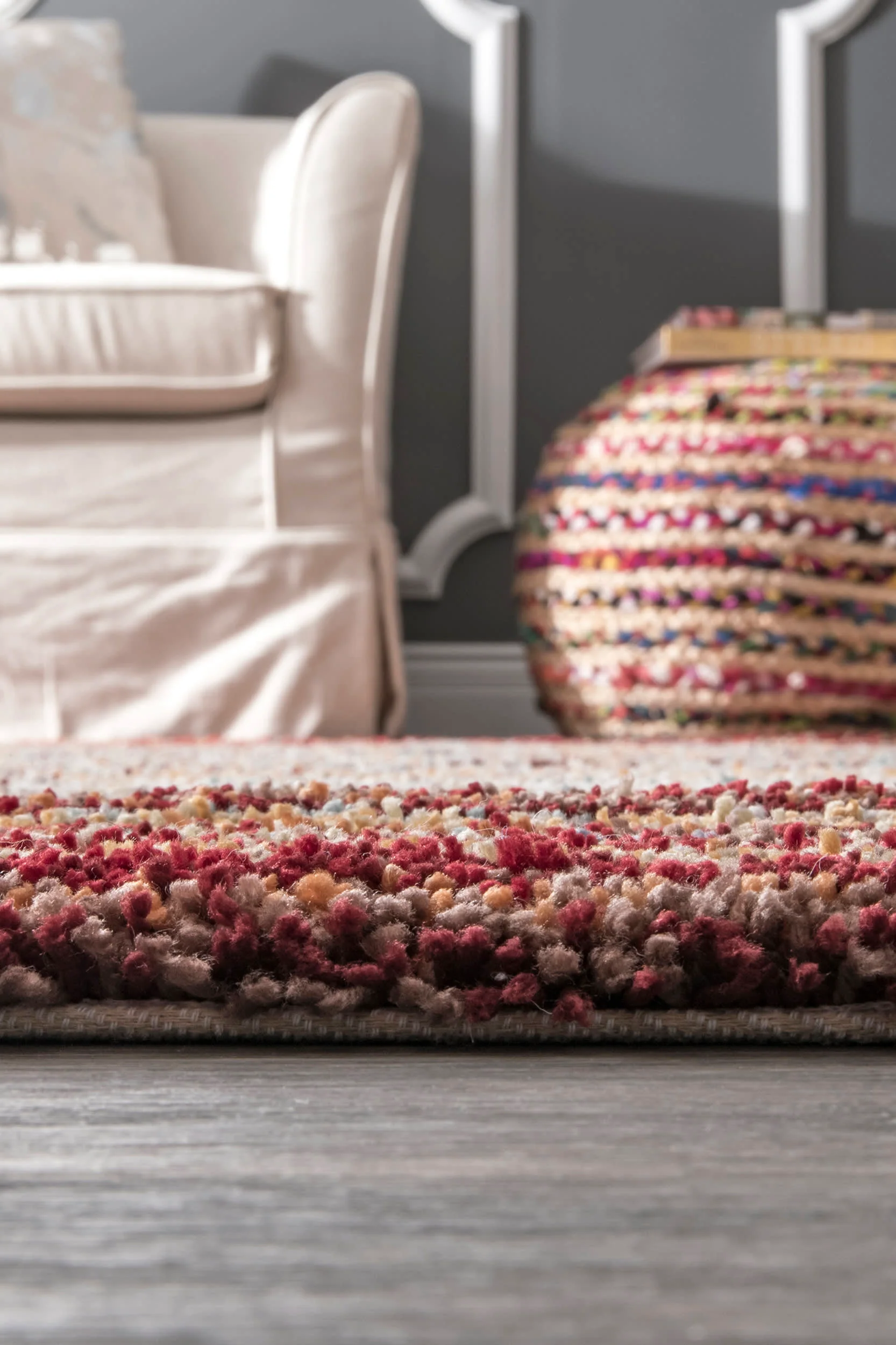 Striped Shaggy Rug | Red Multicolor - Image 5