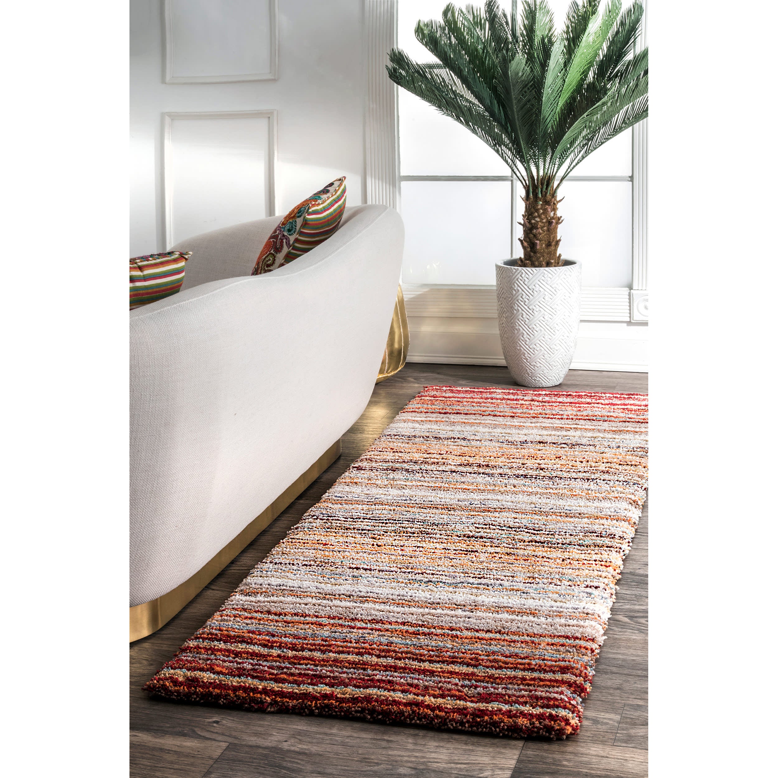 Striped Shaggy Rug | Red Multicolor - Image 2