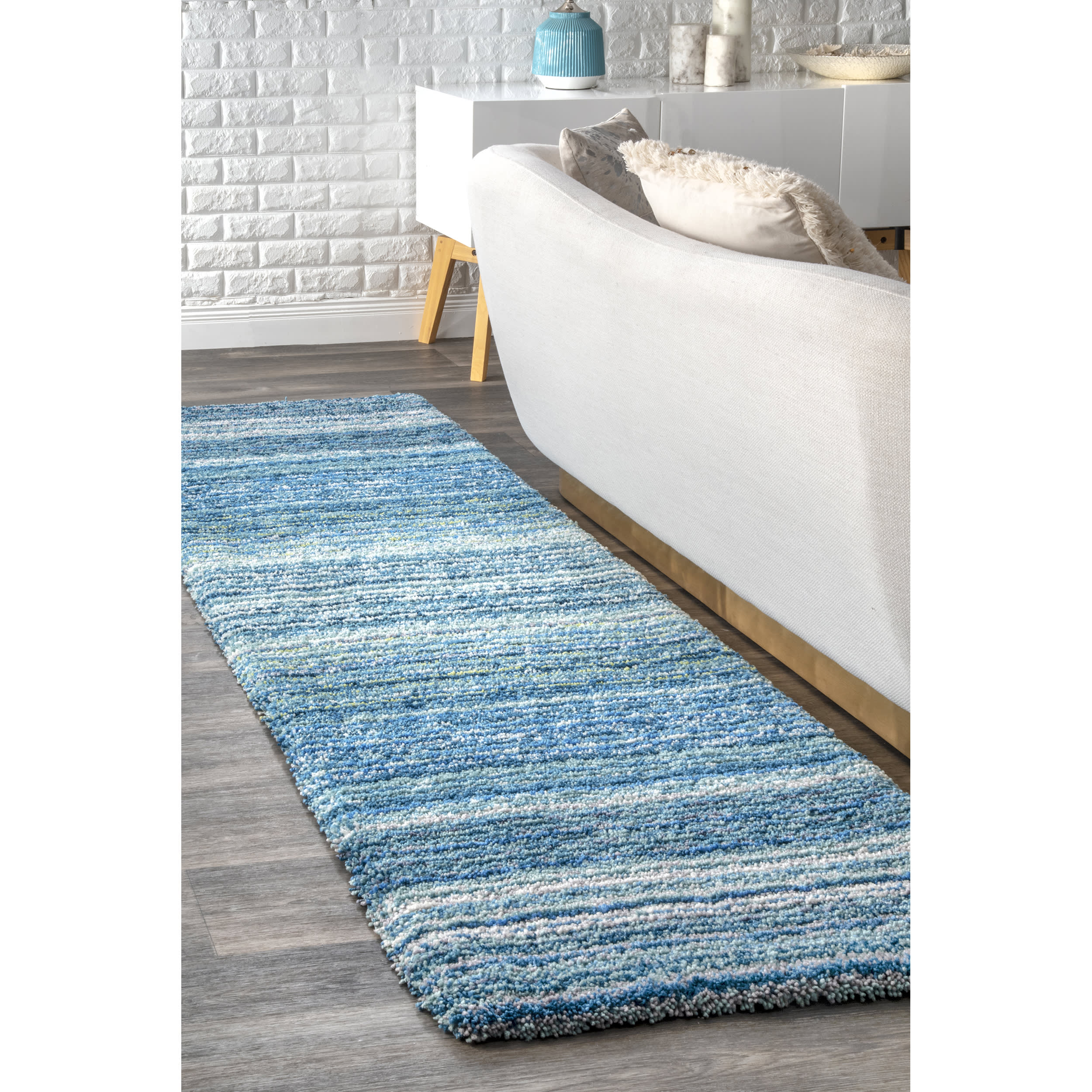 Striped Shaggy Rug | Sky Blue - Image 2