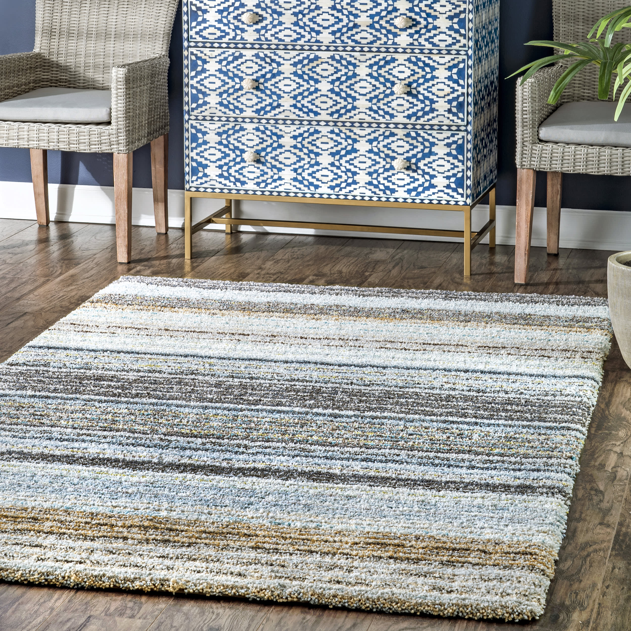 Striped Shaggy Rug | Teal - Image 2