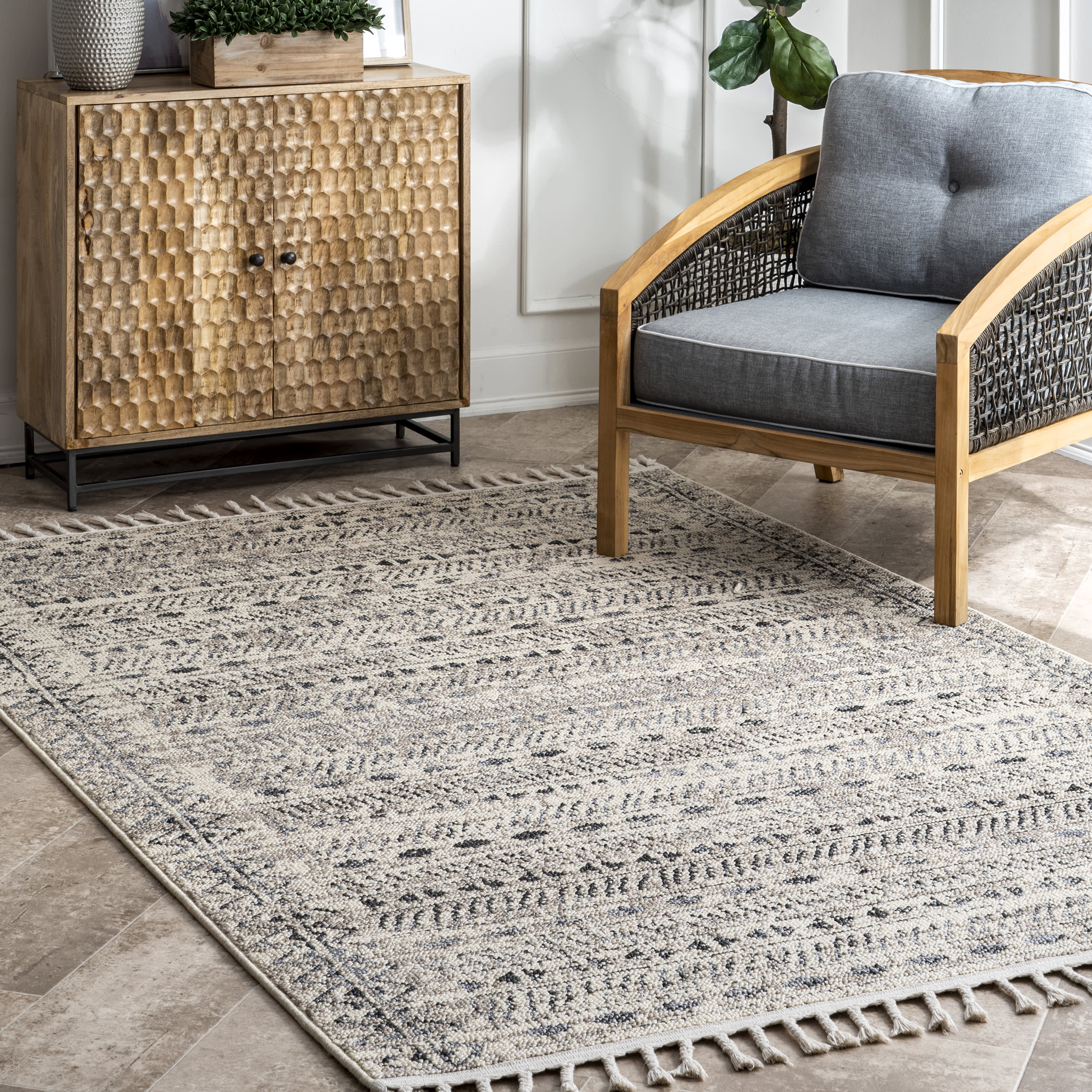 Striped Tassel Rug | Ivory - Image 2