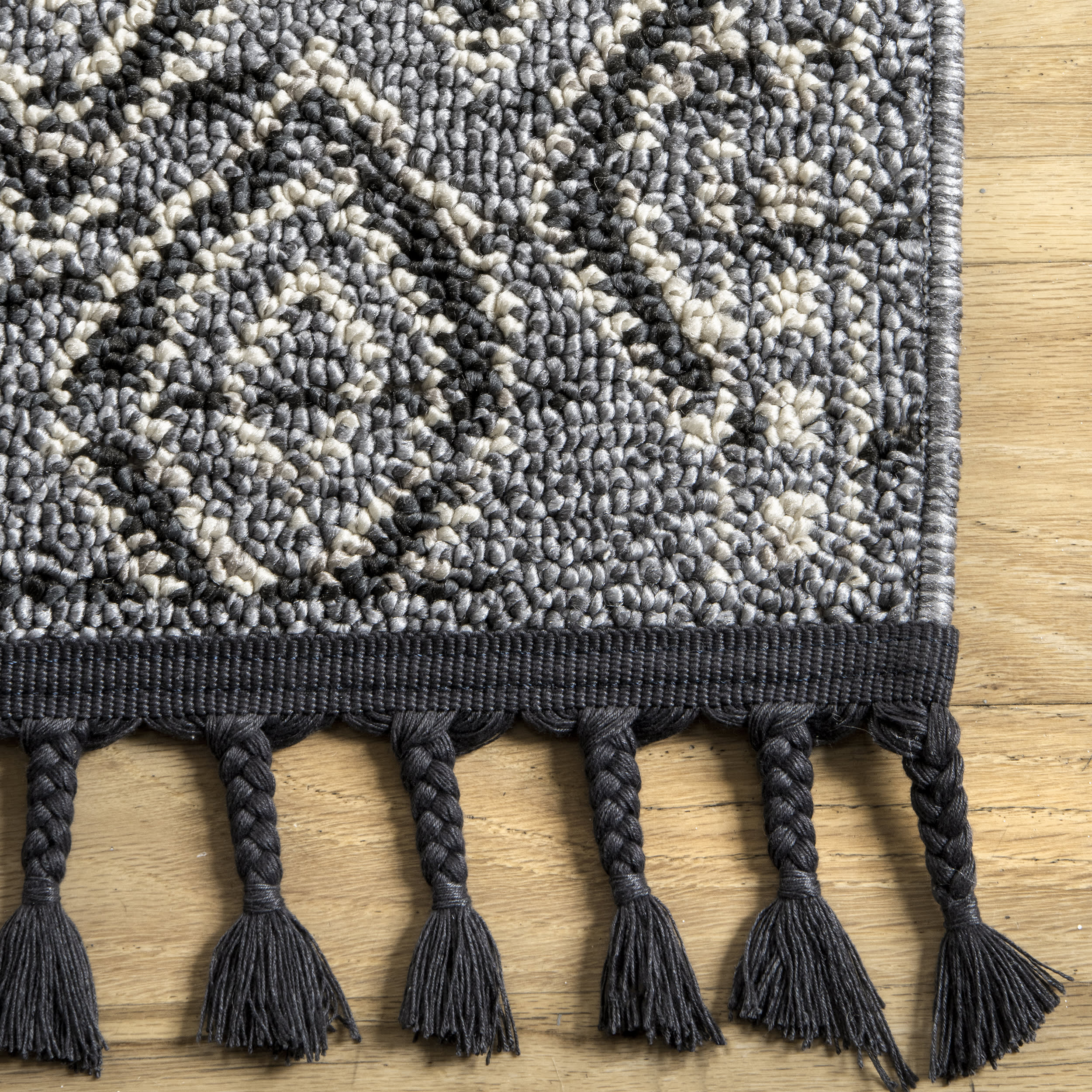 Striped Tasseled Rug | Grey - Image 3