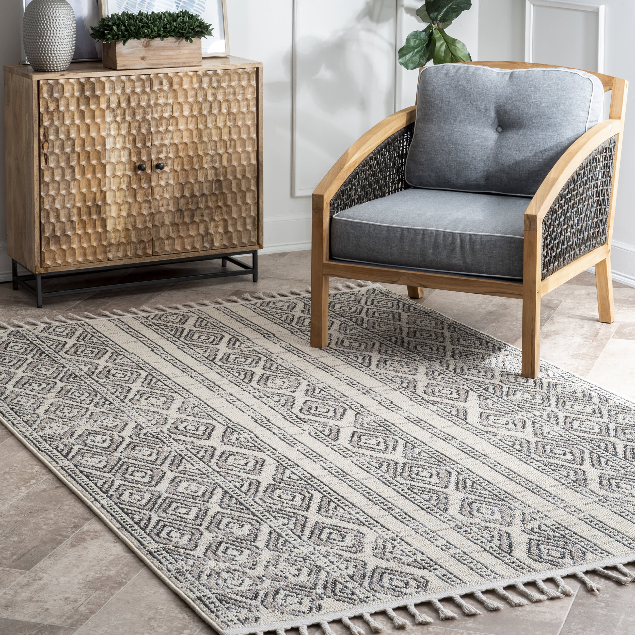 Striped Tasseled Rug | Ivory - Image 2