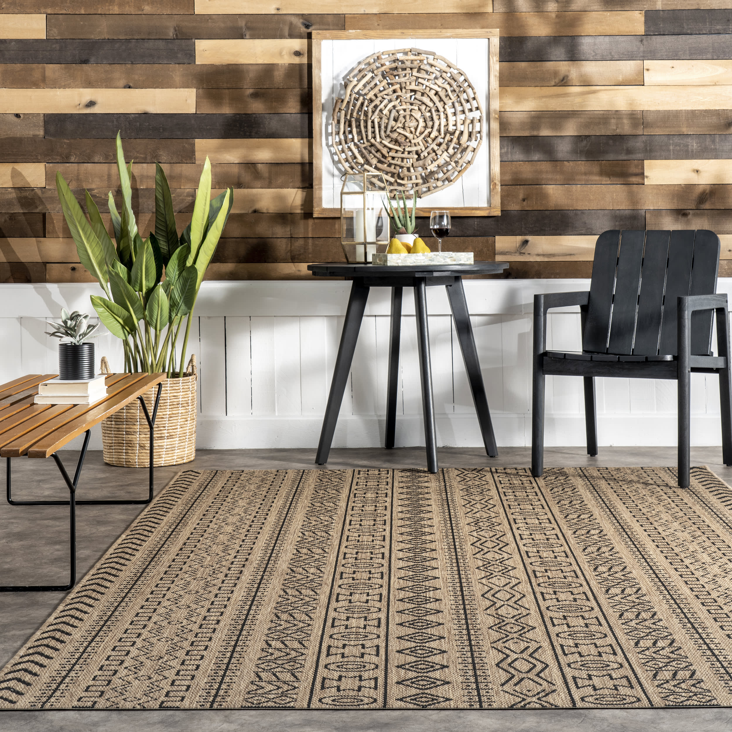 Striped Tribal Indoor/Outdoor Rug | Brown - Image 4
