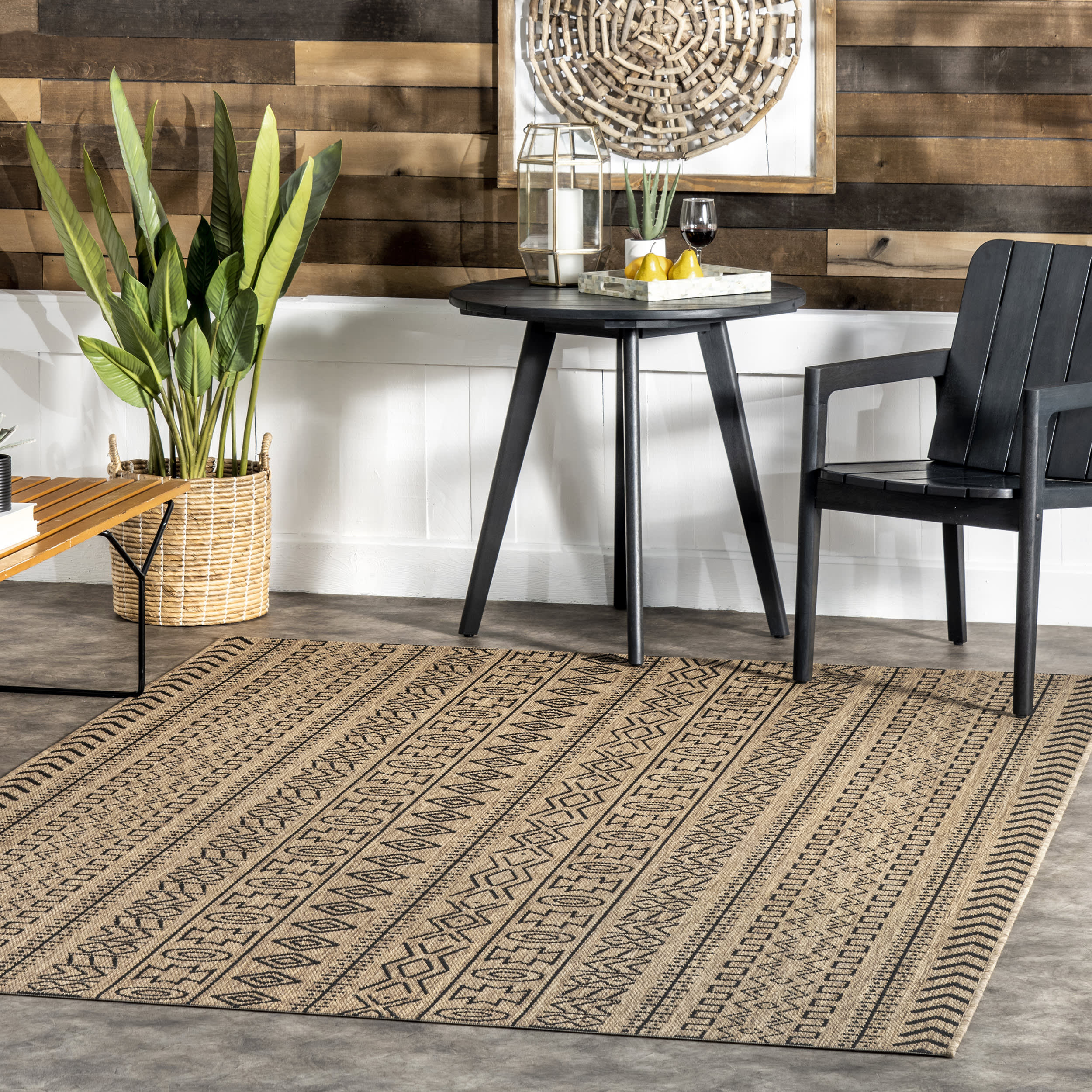 Striped Tribal Indoor/Outdoor Rug | Brown - Image 2