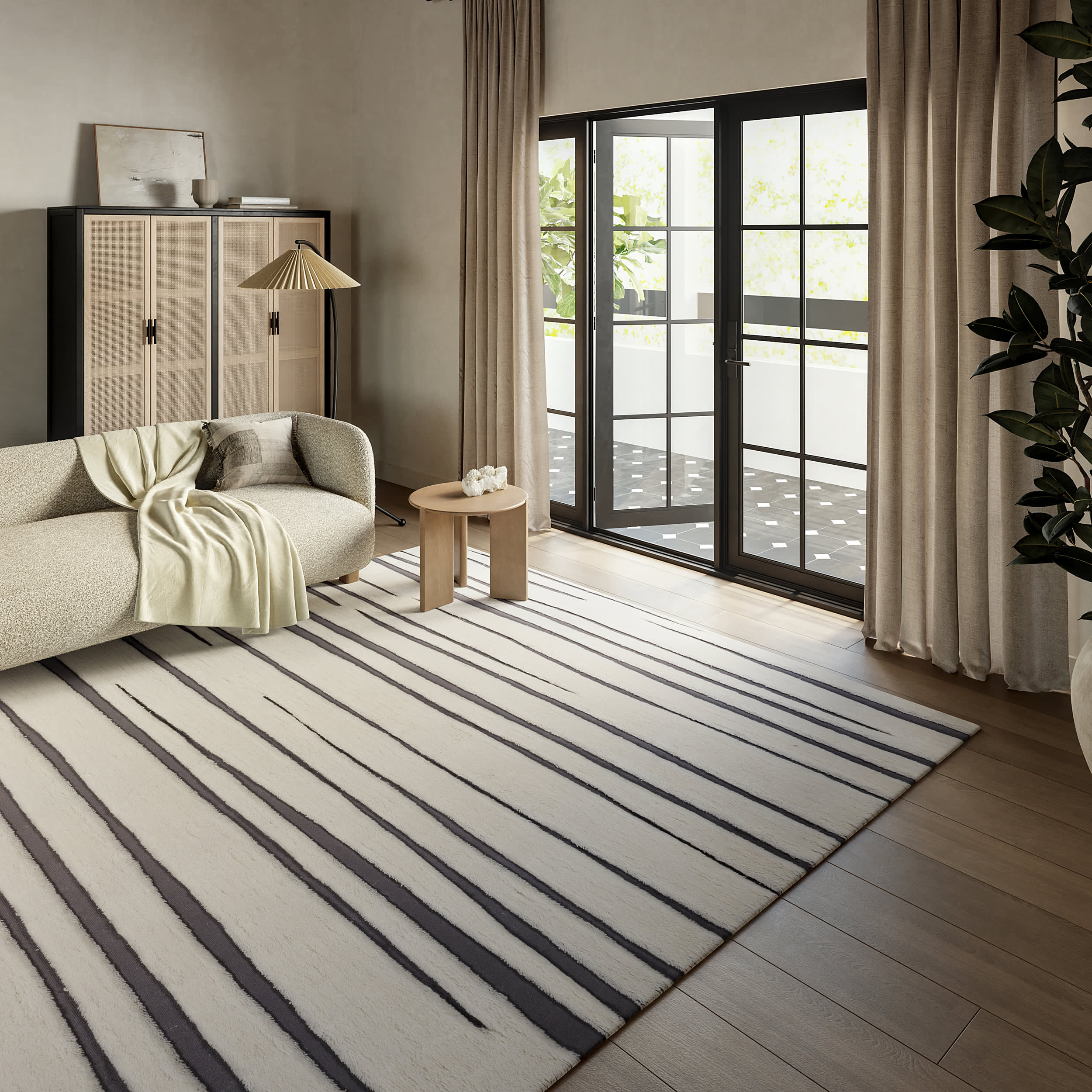 Studio Striped New Zealand Wool Rug | Ivory - Image 2