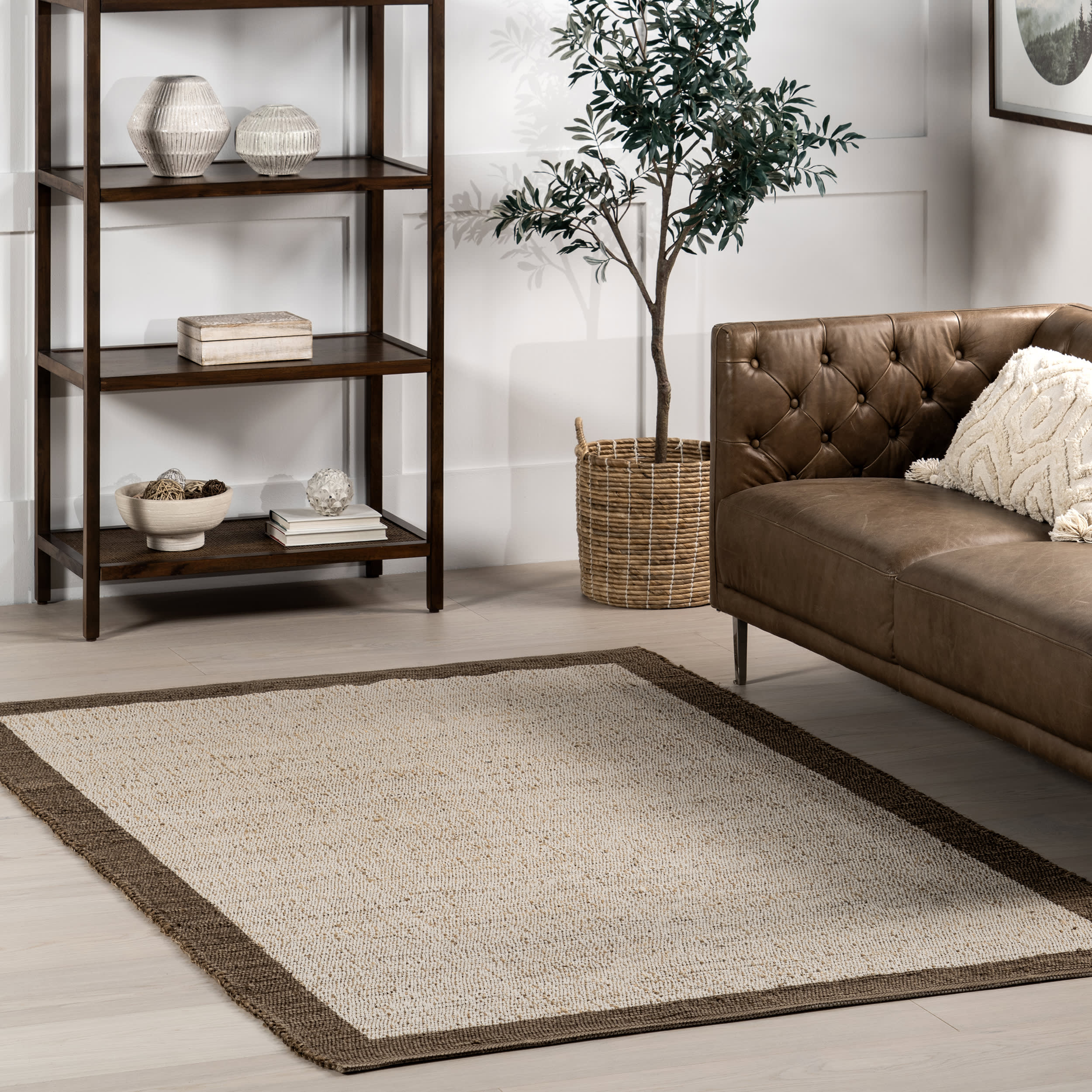 Suellen Bordered Handwoven Jute-Blend Rug | Brown - Image 2