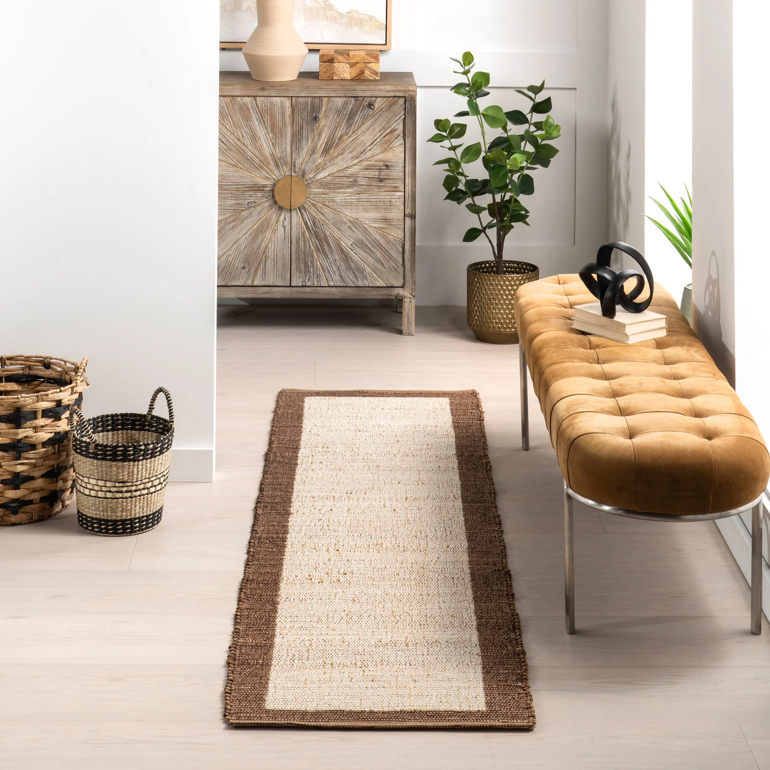 Suellen Bordered Handwoven Jute-Blend Rug | Brown - Image 2
