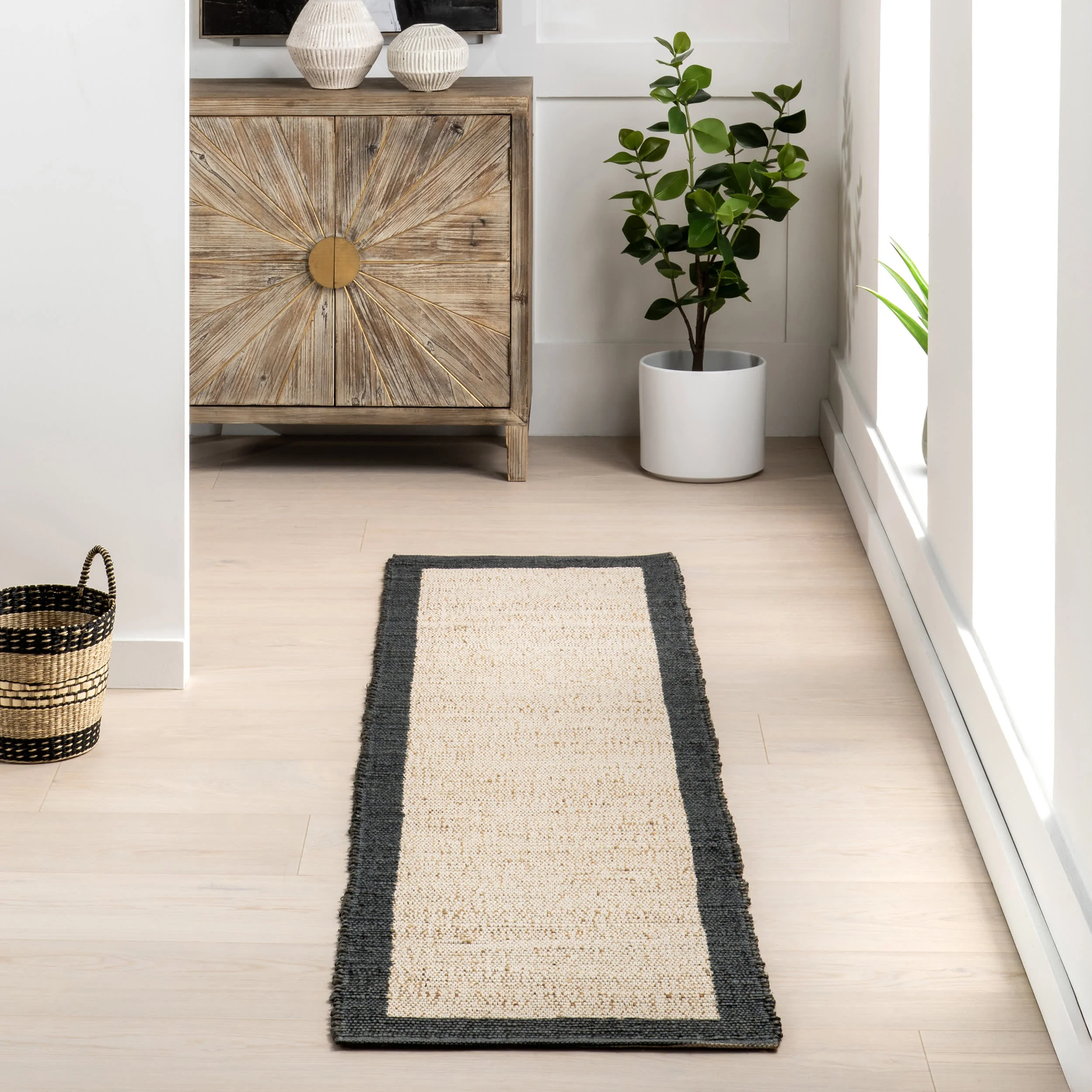 Suellen Bordered Handwoven Jute-Blend Rug | Grey - Image 2