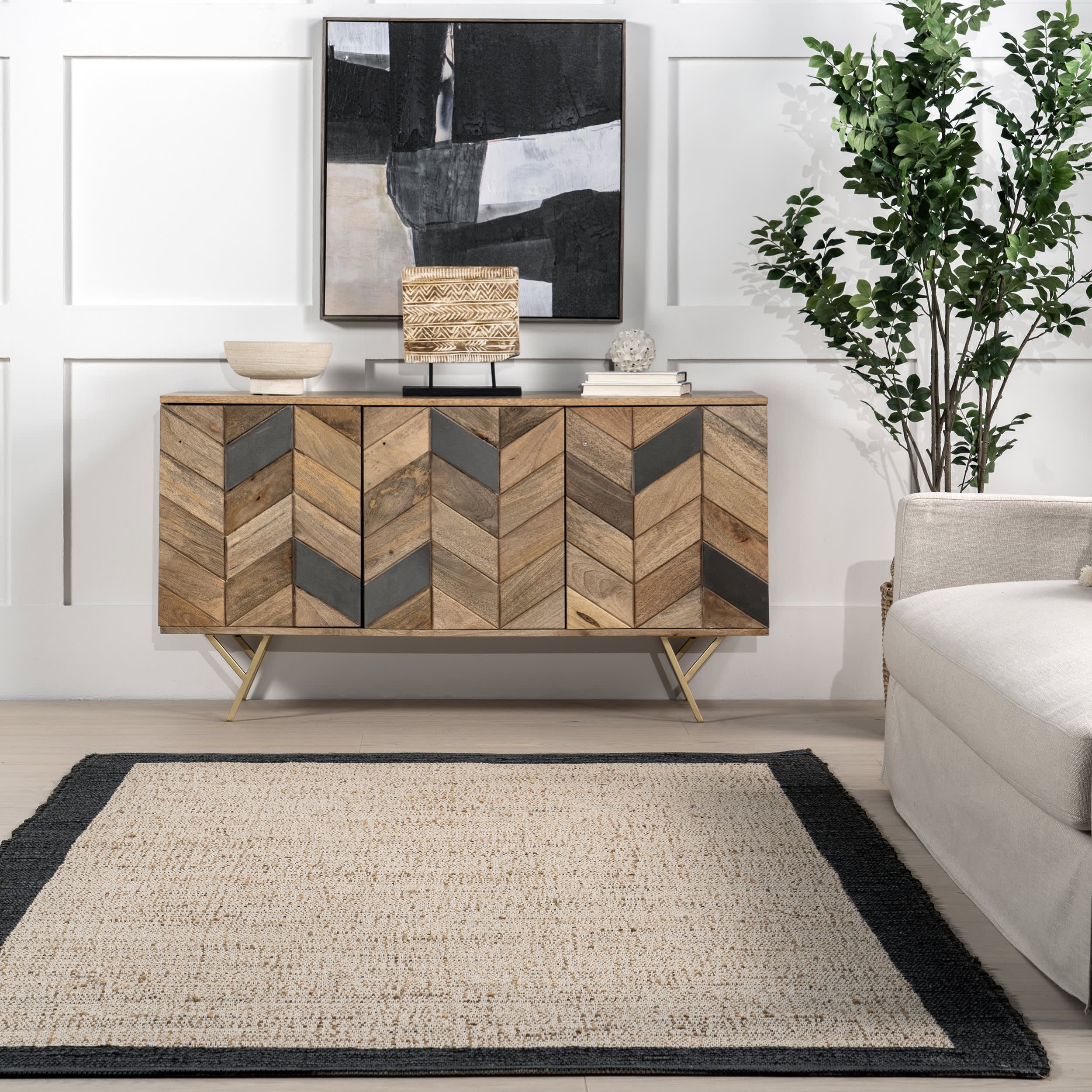 Suellen Bordered Handwoven Jute-Blend Rug | Grey - Image 4
